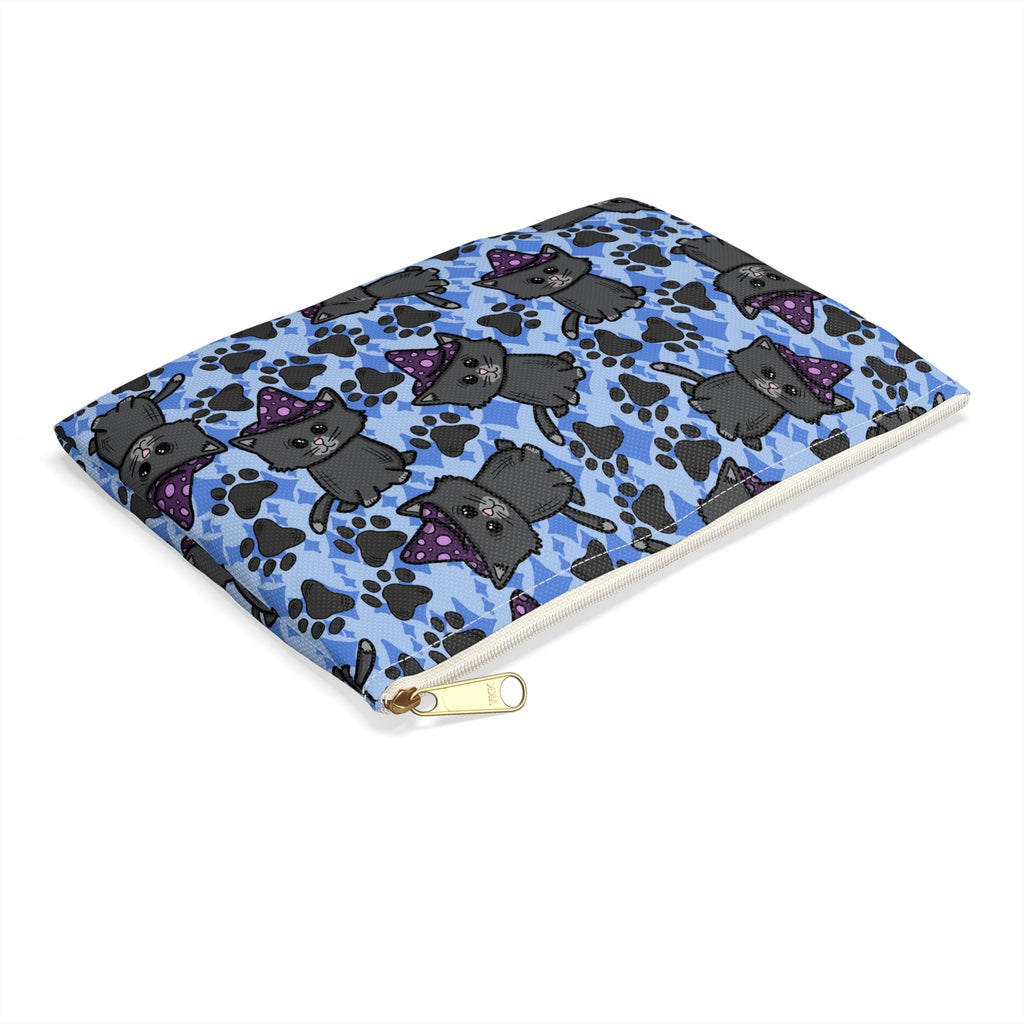Witchy Kitties Blue Halloween Print Polyester Accessory Pouch Travel Bag