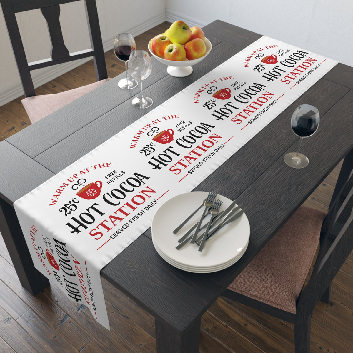 Warm Up At The Hot Cocoa Station Christmas Table Runner