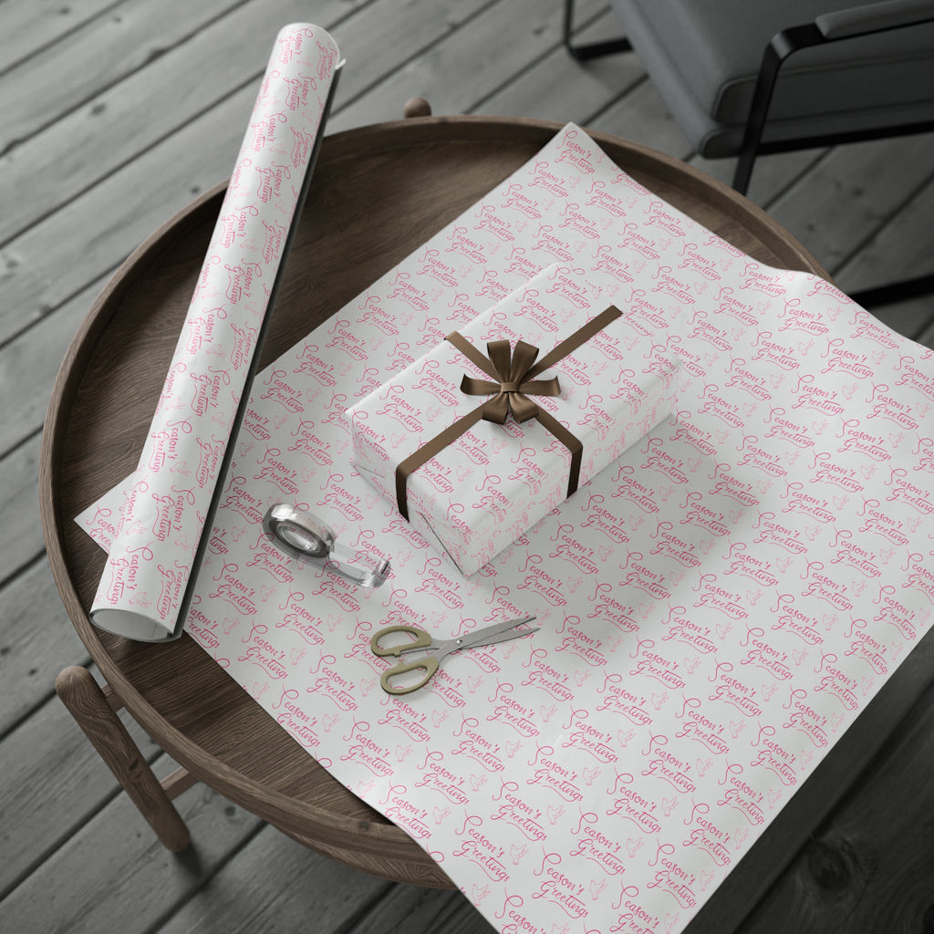 Season's Greetings Pink Dove Pink Retro Style Christmas Print Holiday Gift Wrap Paper - Glossy Or Matte