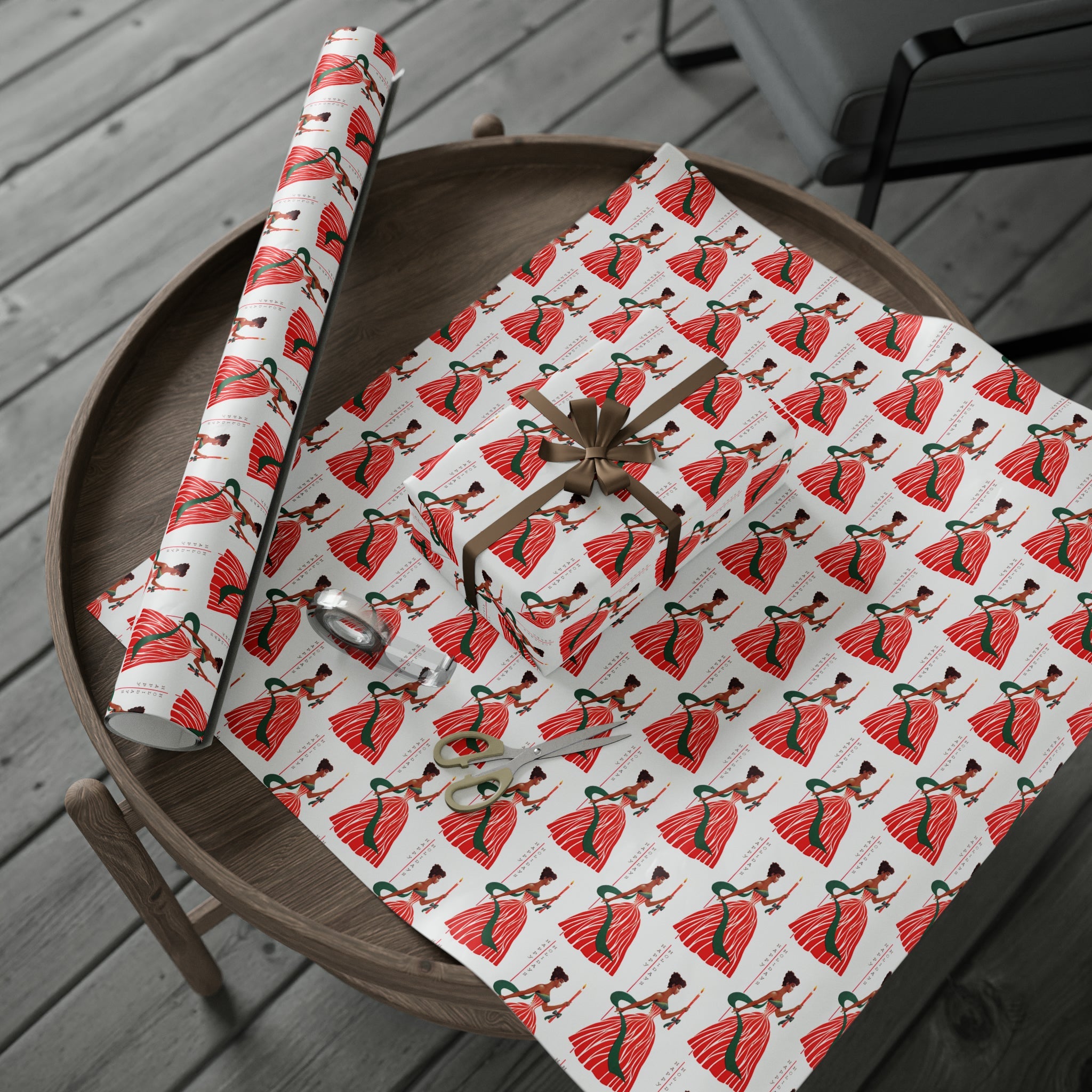 Happy Holidays Christmas Lady With Candle Retro Christmas Print Holiday Gift Wrap Paper - Glossy Or Matte