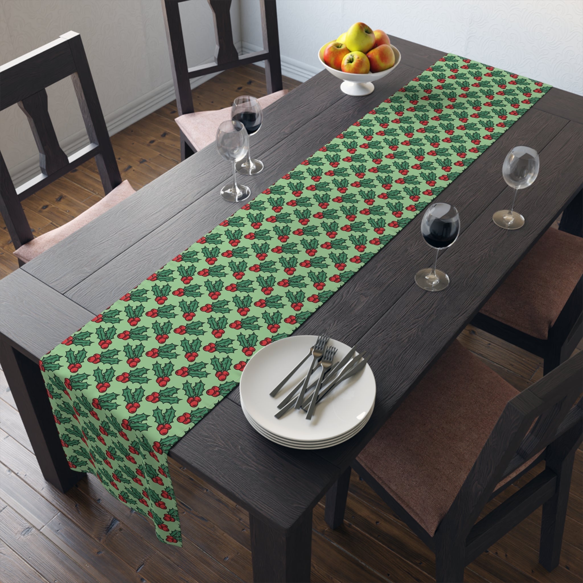 Cute Christmas Holly Christmas Print Home Decor Cotton Poly Table Runner