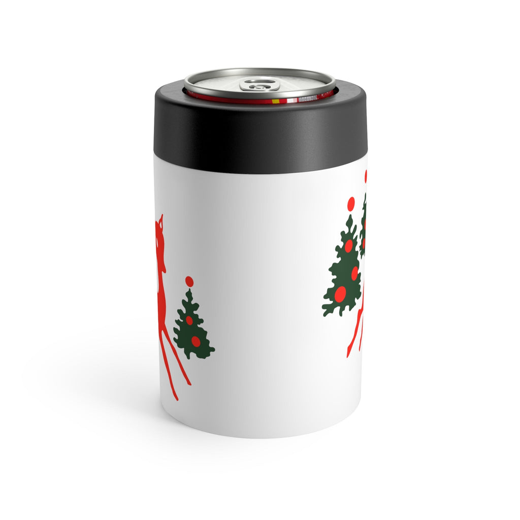 Red Reindeer Christmas Trees Mid Century Retro Christmas Print Stainless Steel Can Holder