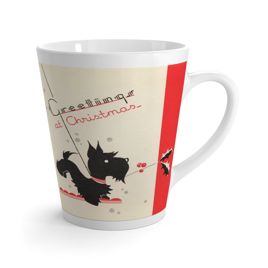 Greetings At Christmas Black Scottie Mid Century Retro Christmas Print Latte Coffee Mug