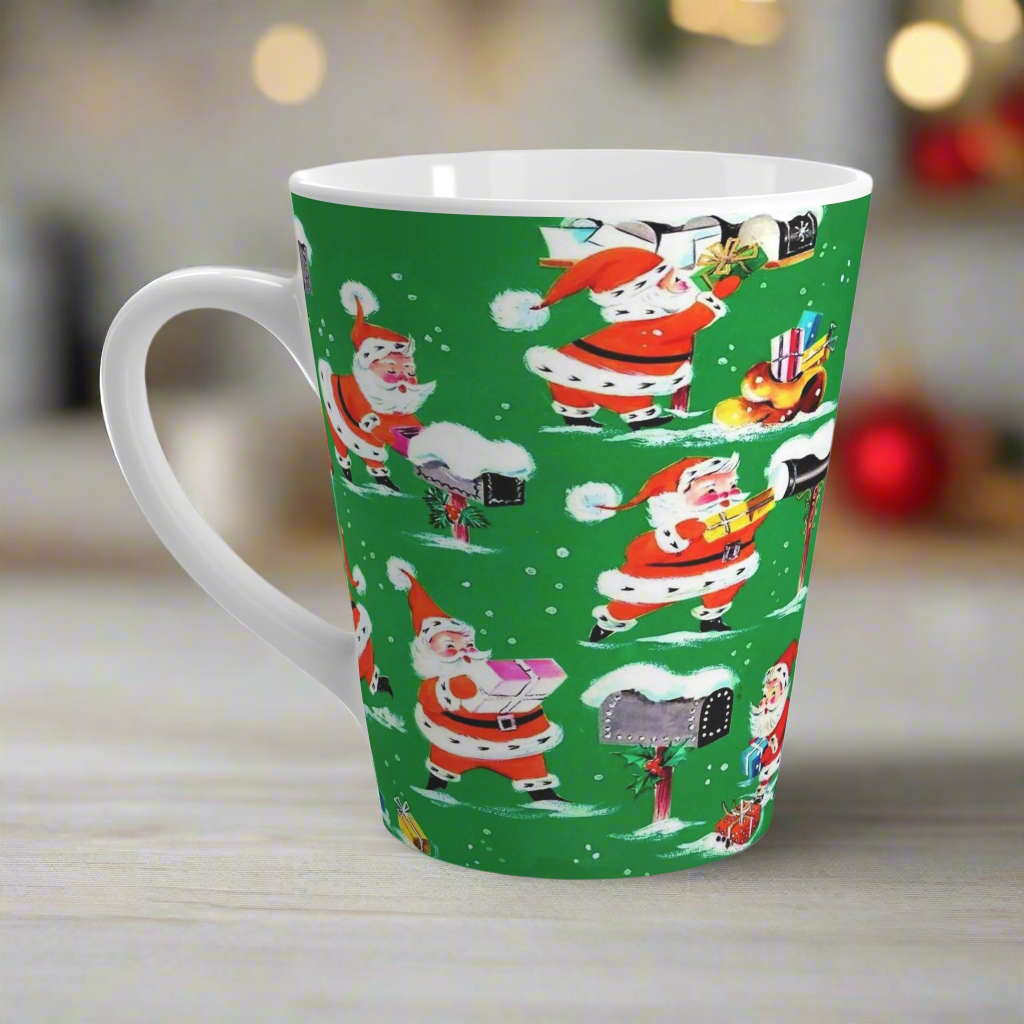Busy Santa Midcentury Retro Christmas Latte Coffee Mug