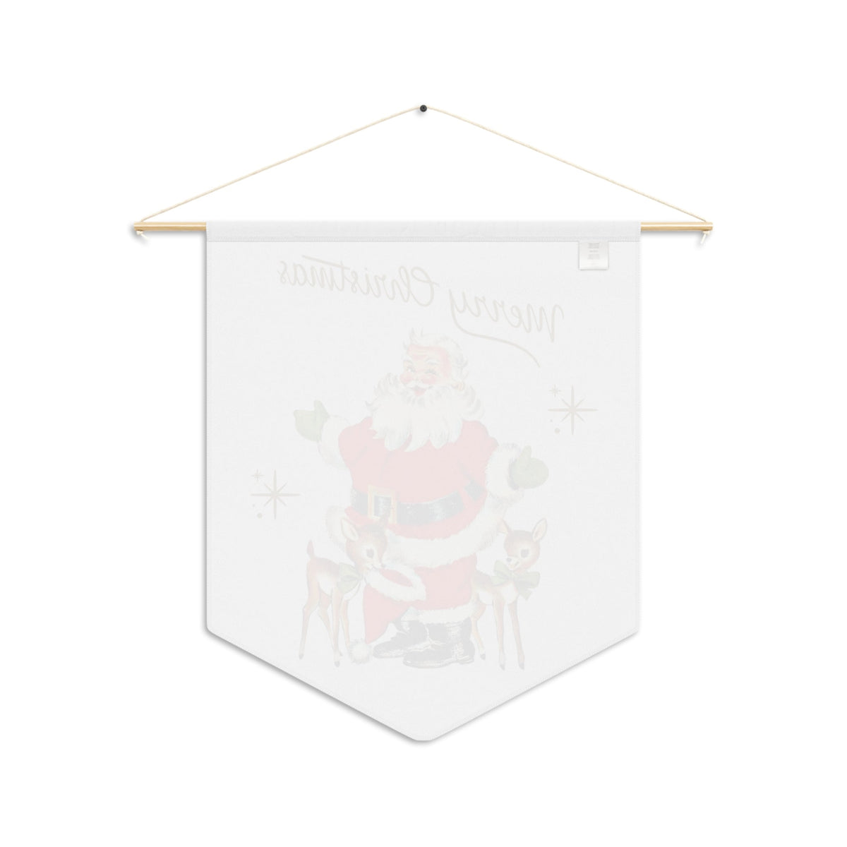 Merry Christmas Santa Reindeer Gold Stars Retro Mid Century Christmas Print Wall Hanging Banner Flag