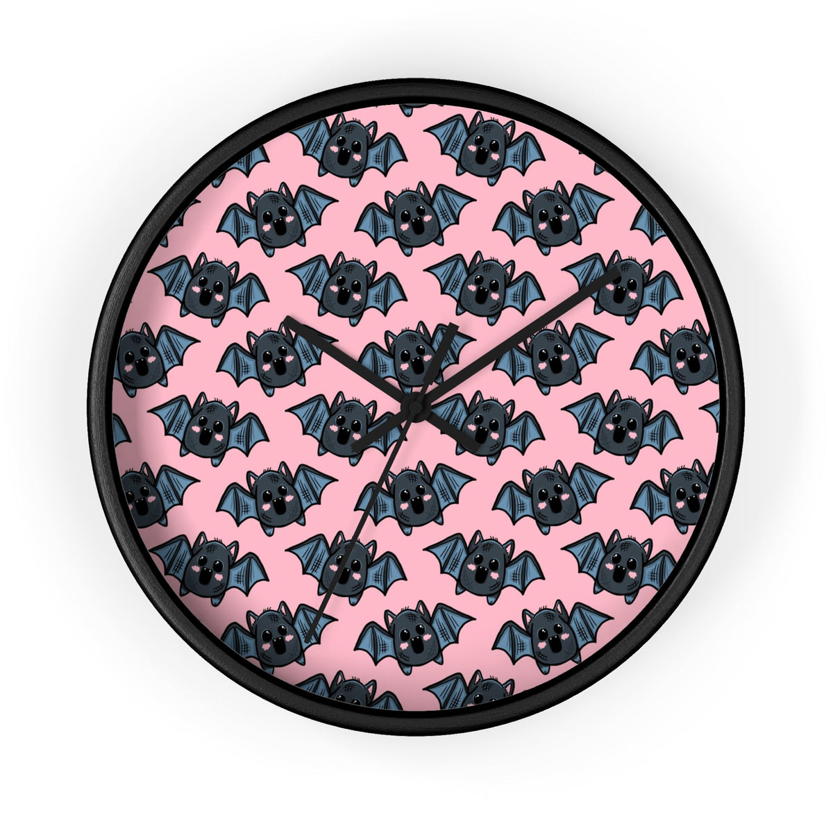 Cute Pink Bats Halloween Print Decor Wall Clock