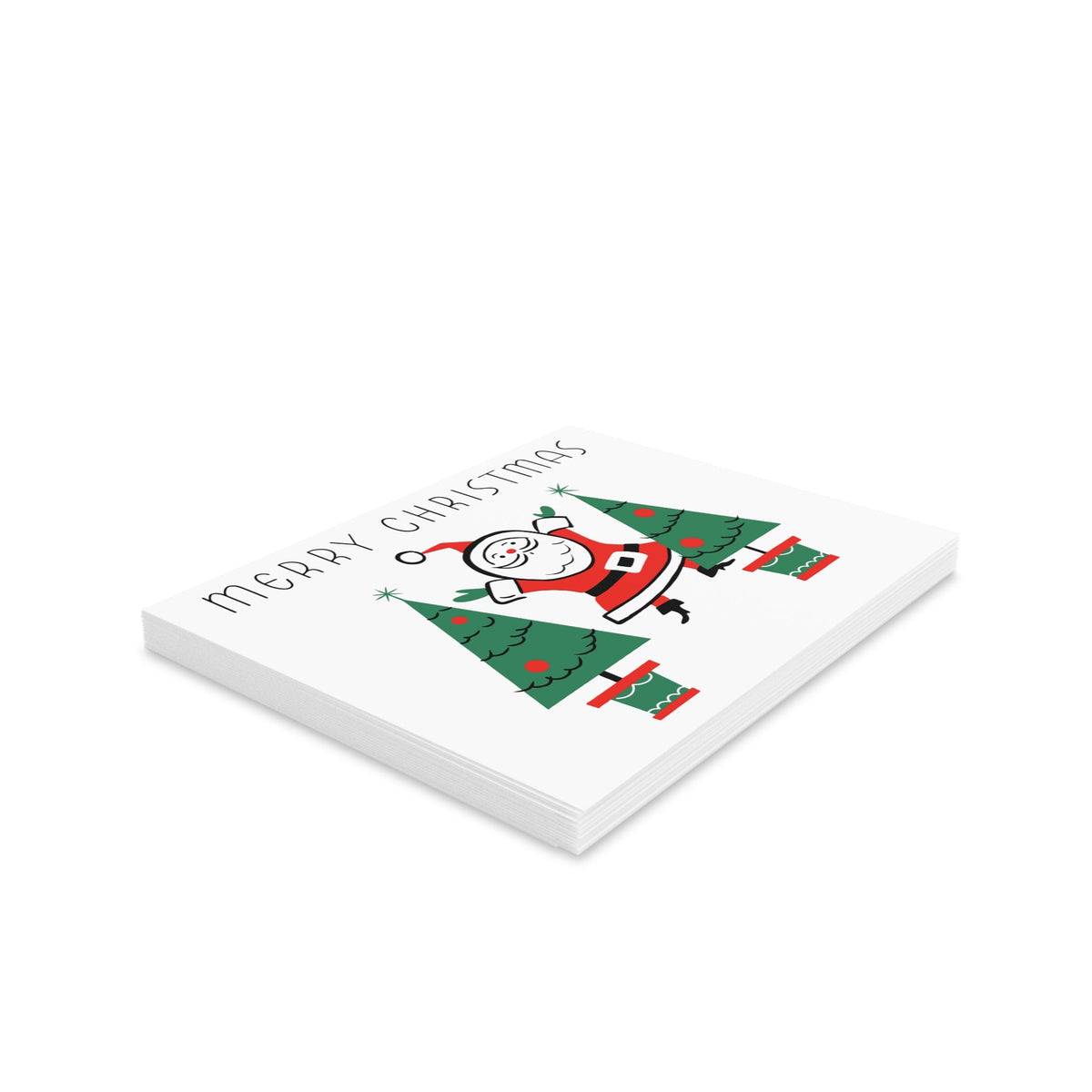 Merry Christmas Santa Trees Mid Century Retro Christmas Print Matte Greeting Cards (8, 16, and 24 pcs)