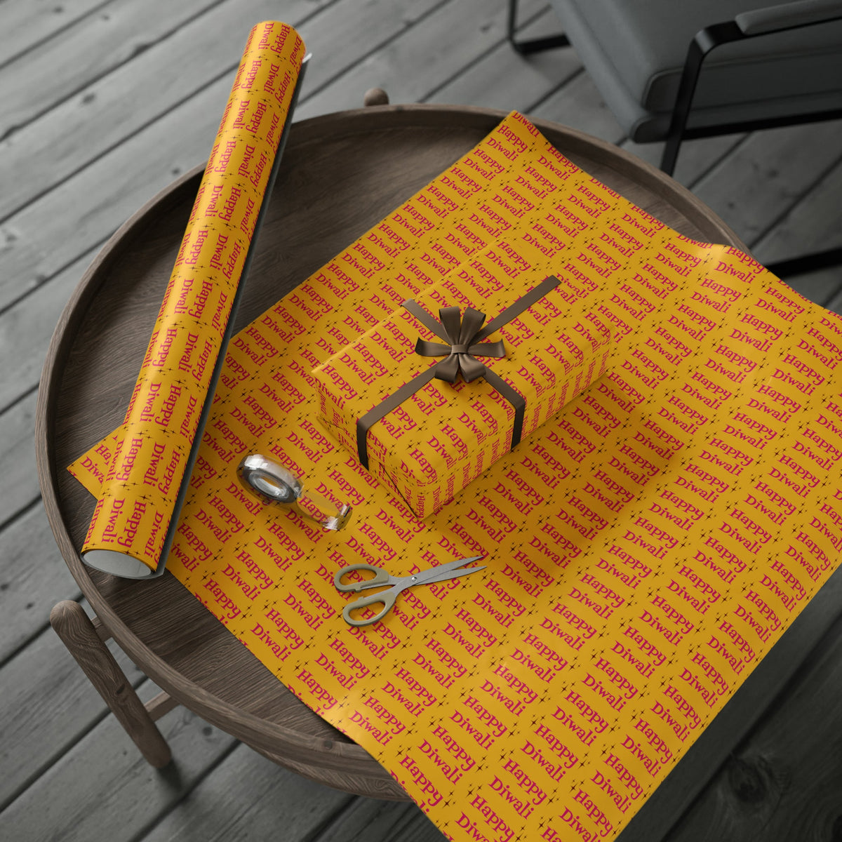 Happy Diwali Starburst Atomic Mid Century Retro Style Holiday Gift Wrap Paper - Glossy Or Matte