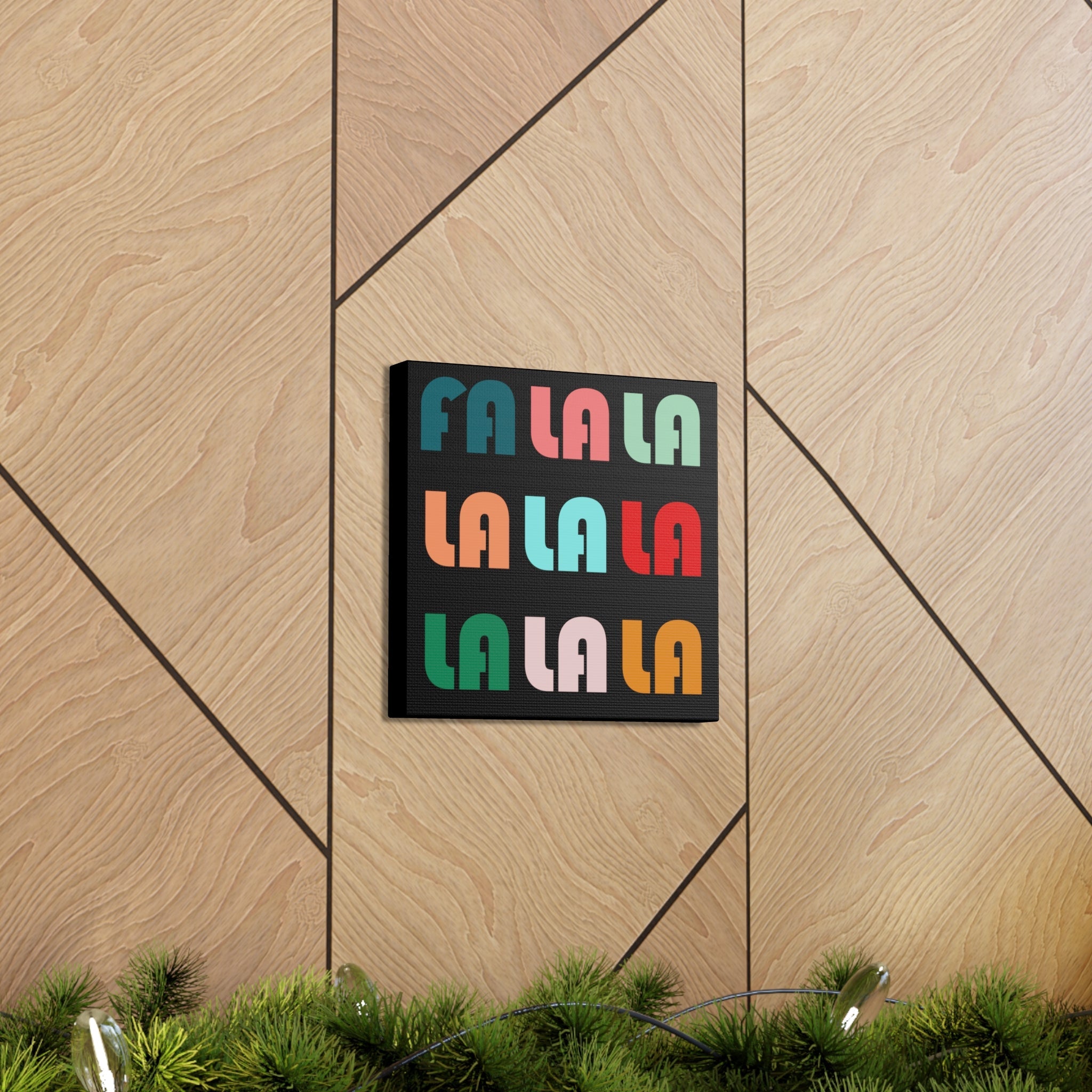 Fa La La La Christmas Retro Style  Black Canvas Gallery Wraps