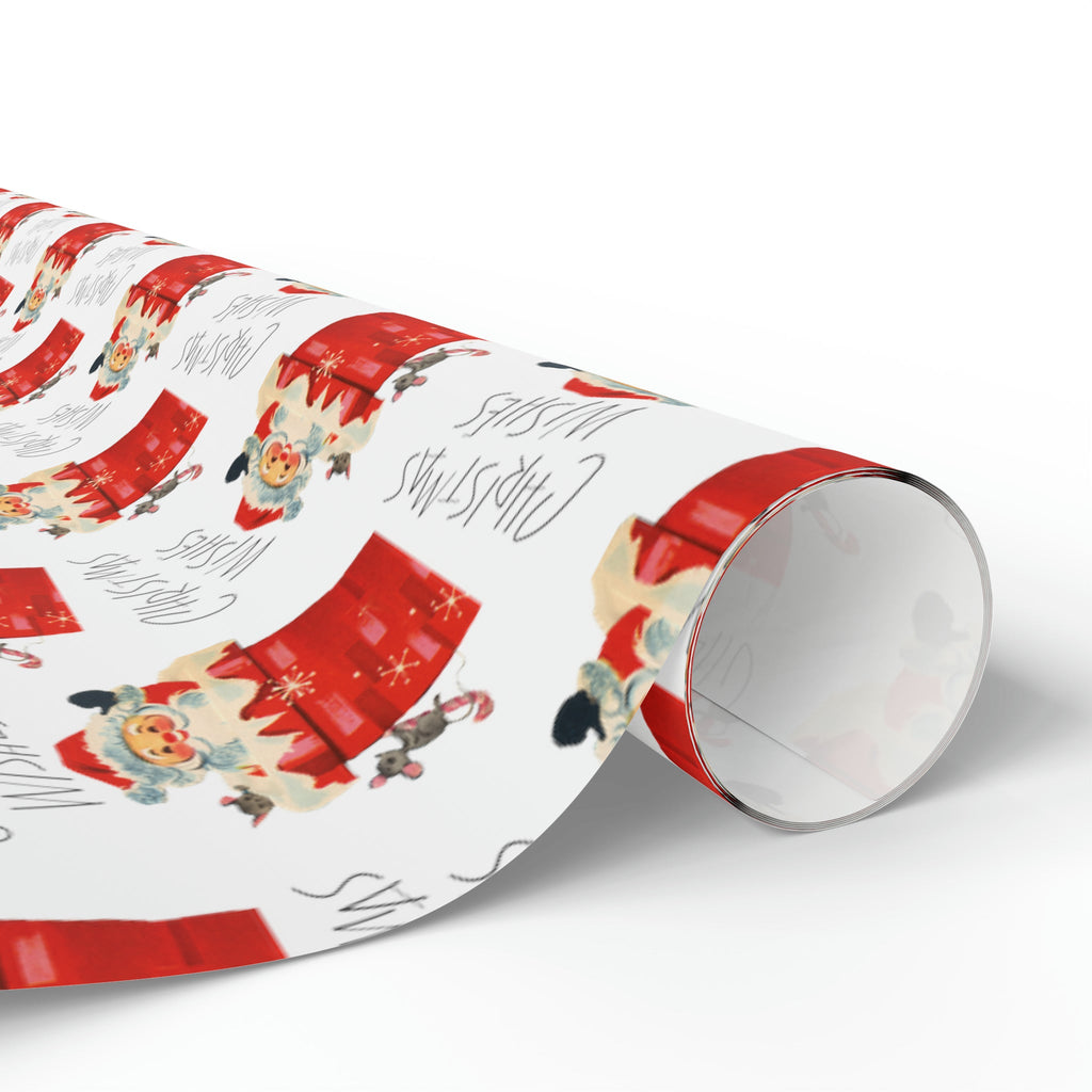 Christmas Wishes Santa In Chimney Mid Century Retro Christmas Style Holiday Gift Wrap Paper - Glossy Or Matte