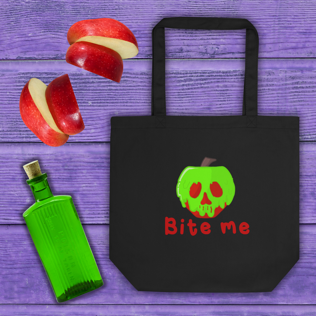 Bite Me Poison Apple Evil Queen Snow White Halloween Large Eco Cotton Tote Bag