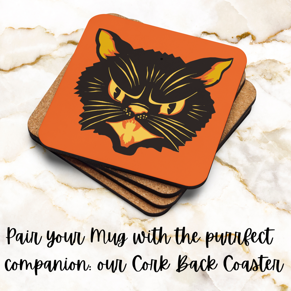 Black Cat Vintage Retro Halloween Print Black Lined Mug