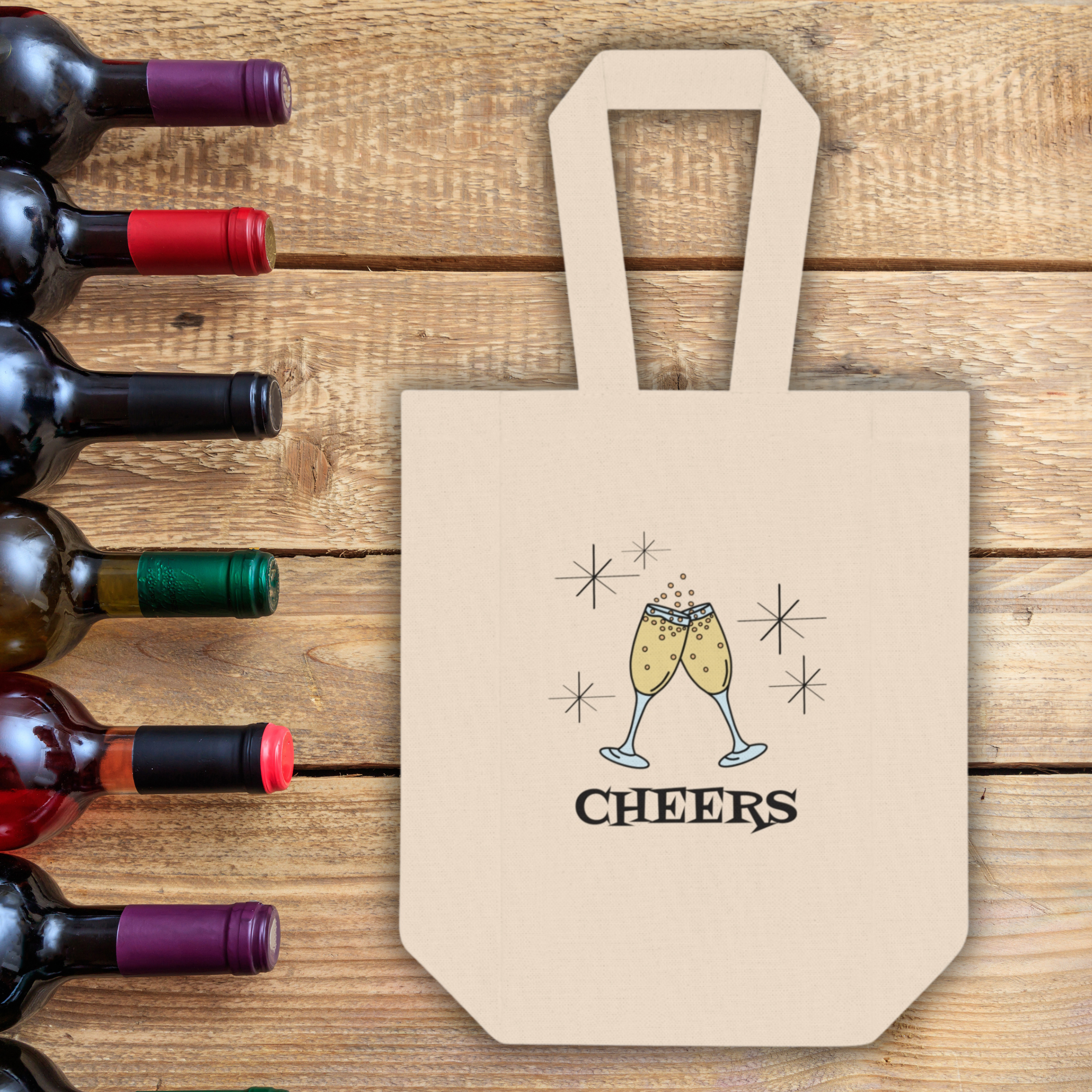 Cheers Wine Double Bottle Holder Wine Bag Atomic Retro Retro Style Tote Bag