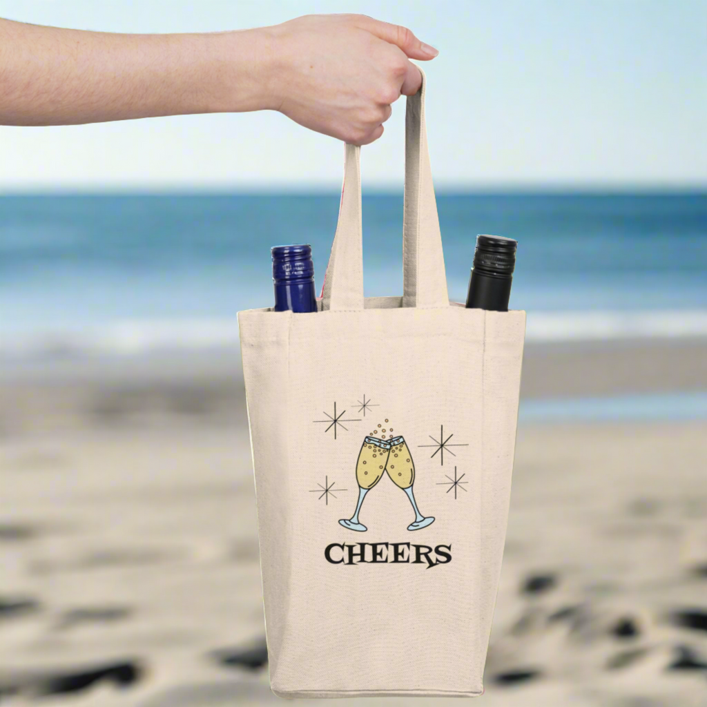Cheers Wine Double Bottle Holder Wine Bag Atomic Retro Retro Style Tote Bag