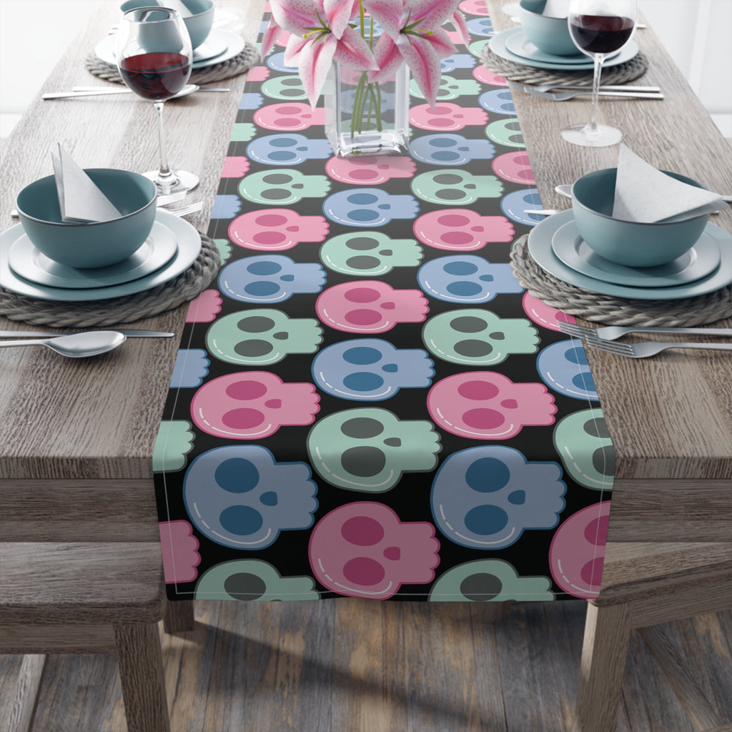 Pastel Goth Skulls Cute Halloween Black Decor Cotton Poly Table Runner