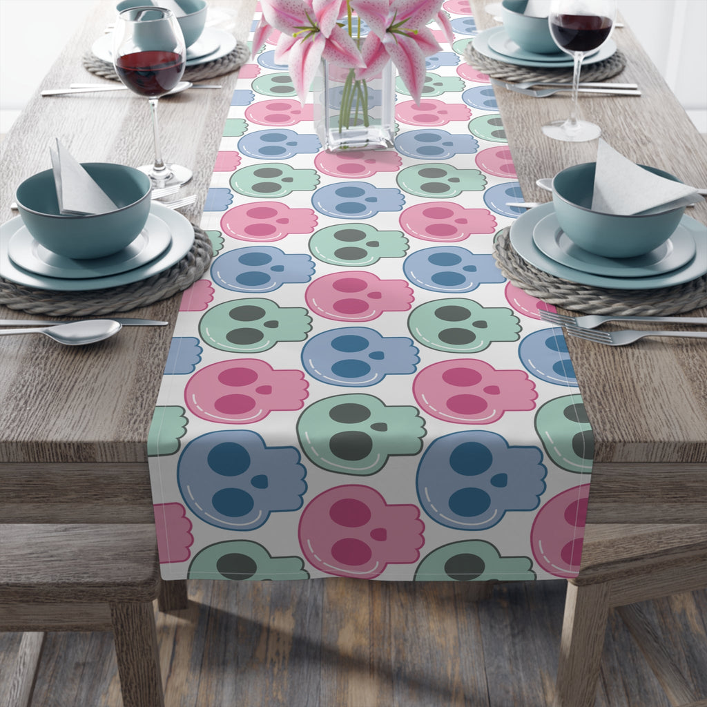 Pastel Goth Cute Halloween Skulls Home Decor Cotton Poly Table Runner