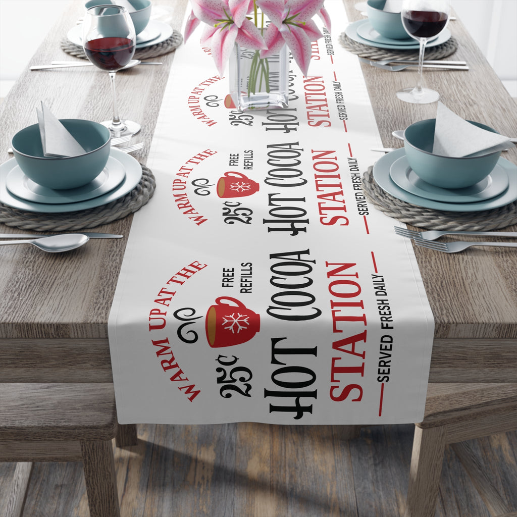 Warm Up At The Hot Cocoa Station Christmas Table Runner