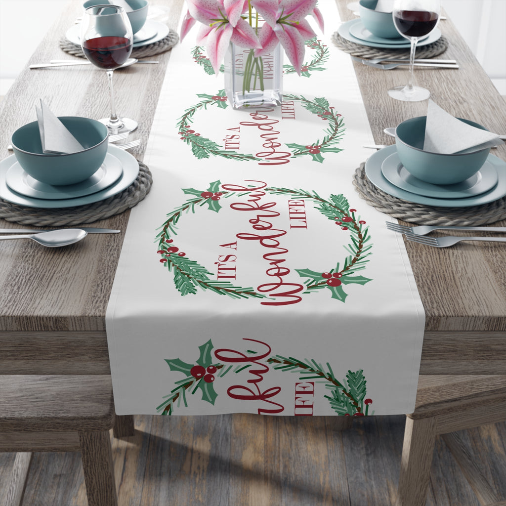 It's A Wonderful Life Christmas Print Home Decor Cotton Poly Table Runner