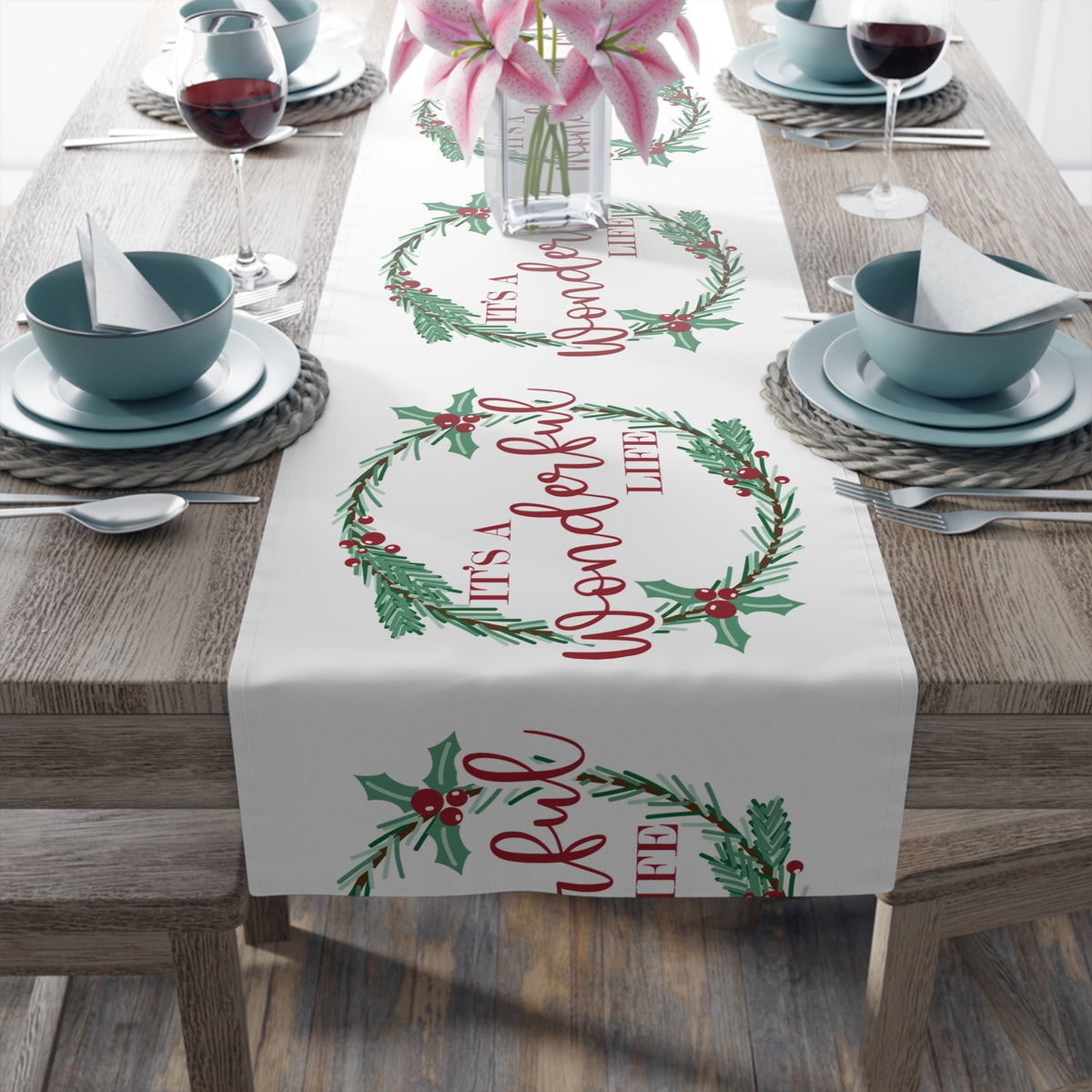 It's A Wonderful Life Christmas Print Home Decor Cotton Poly Table Runner