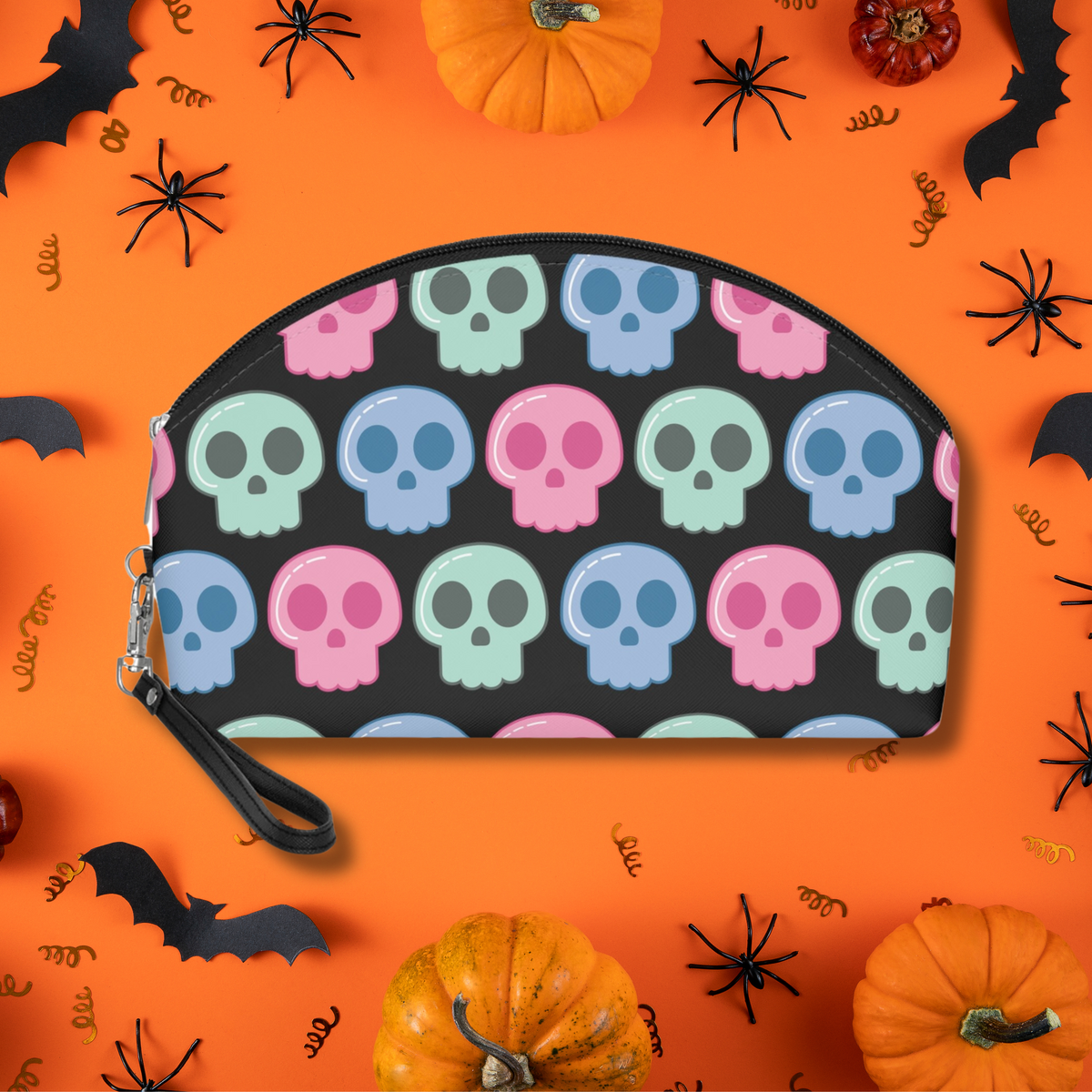 Pastel Goth Skulls Cute Black Halloween Travel Cosmetic Makeup Bag
