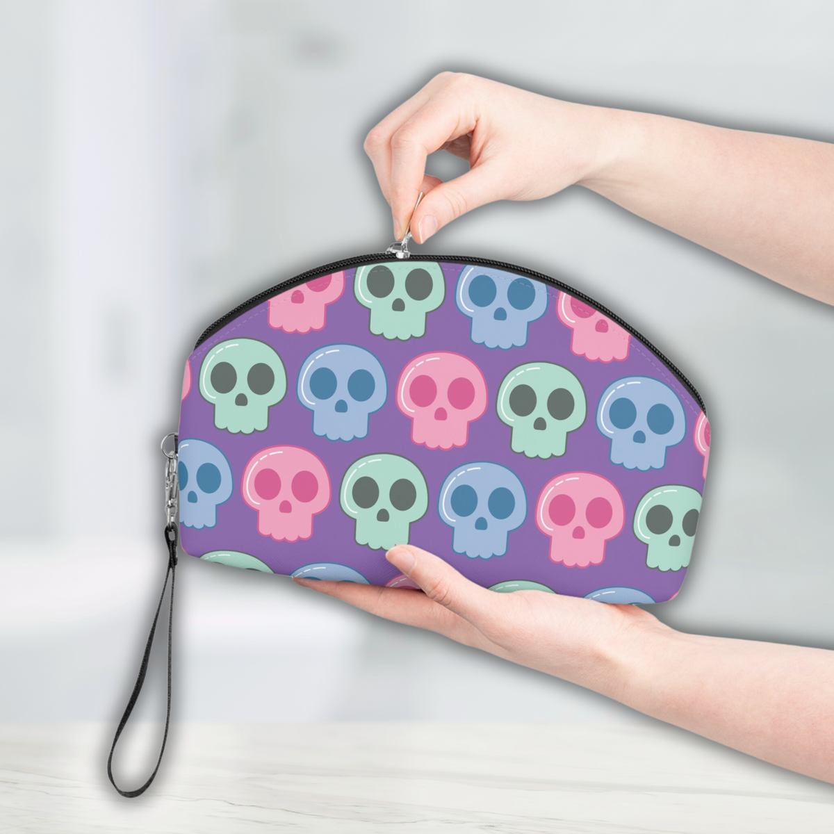 Pastel Skulls Purple Halloween Travel Cosmetic Makeup Bag