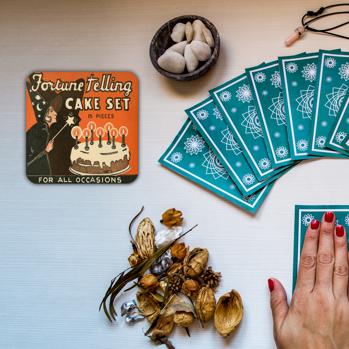 Fortune Telling Cake Set Retro Halloween Cork-back Coaster
