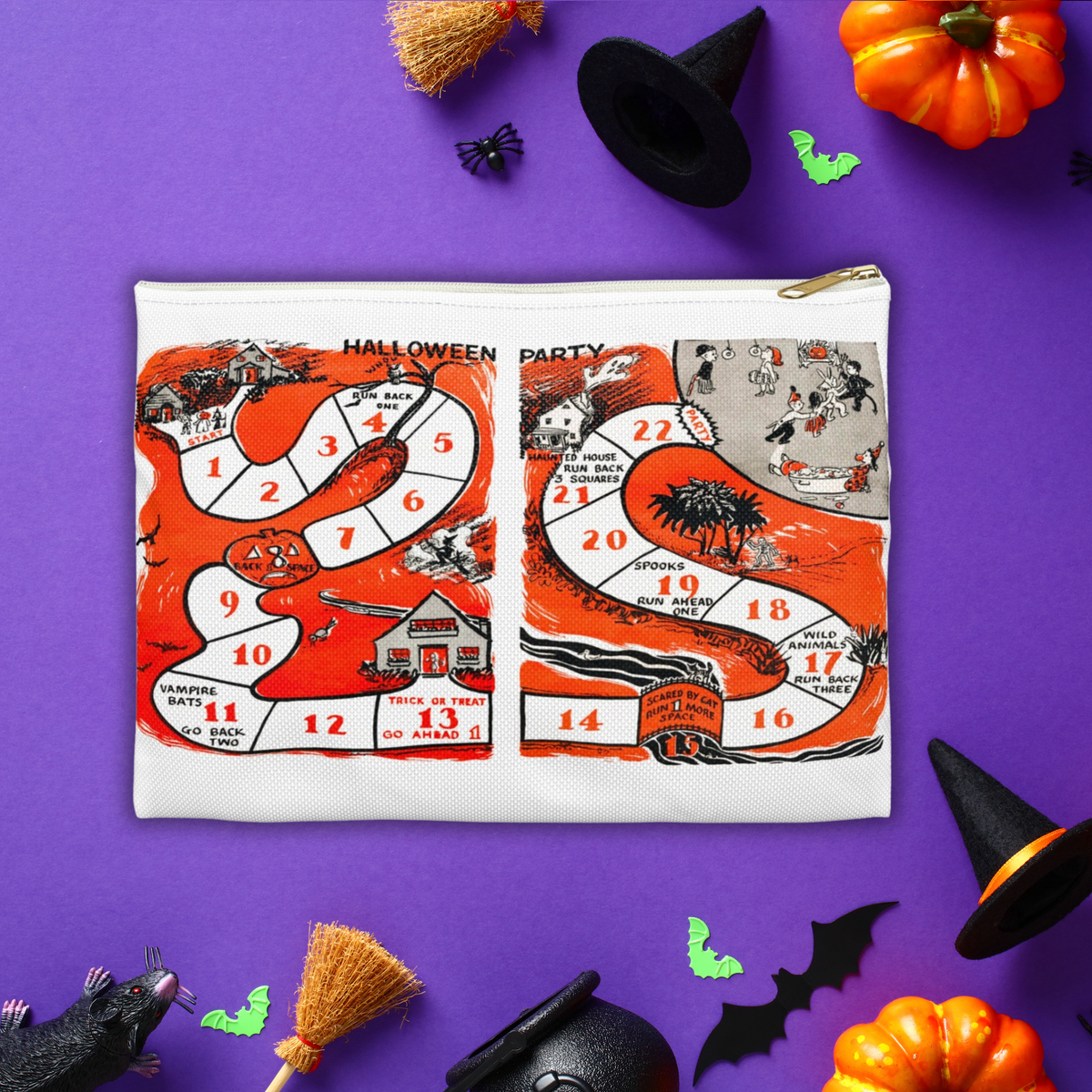 Vintage Halloween Board Game Retro Halloween Print Polyester Accessory Pouch Travel Bag