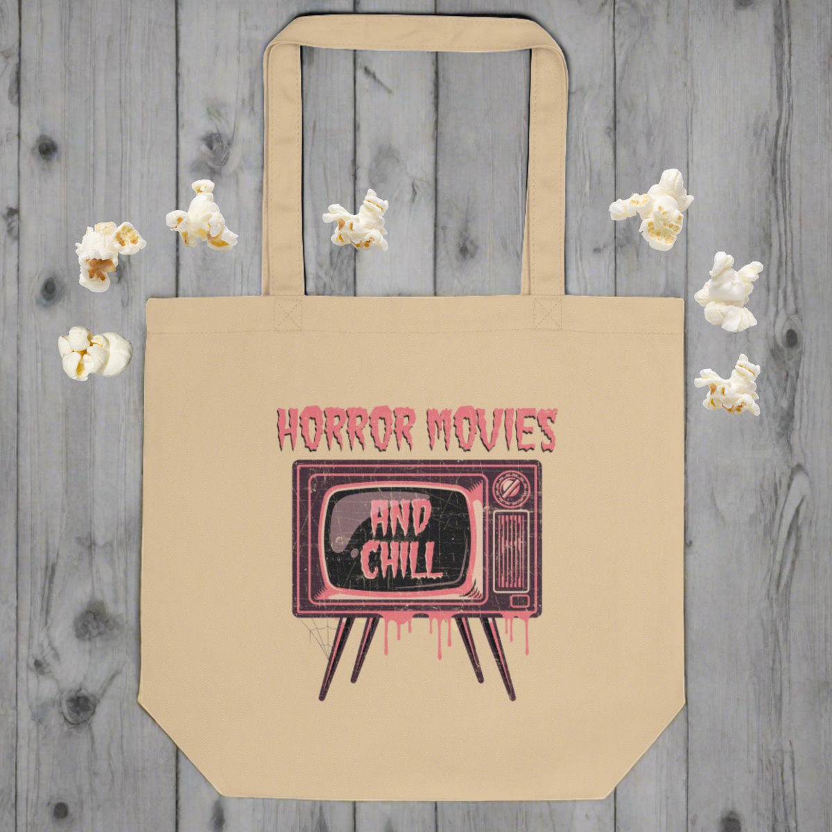 Horror Movies And Chill Distressed Style Halloween Eco Cotton Tote Bag