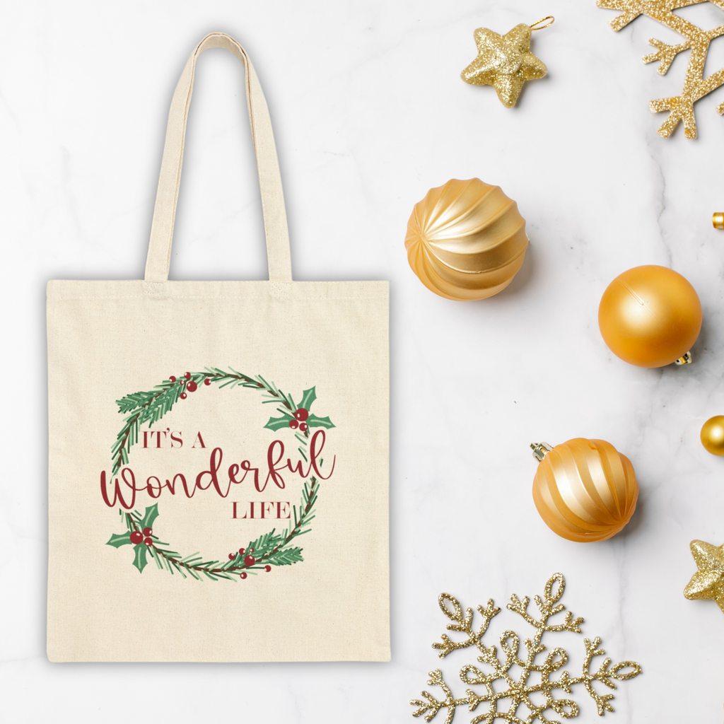 It's A Wonderful Life Christmas Wreath Cotton Canvas Tote Bag Unique Cozy Cute Winter Holiday Gift For Her Him Friend