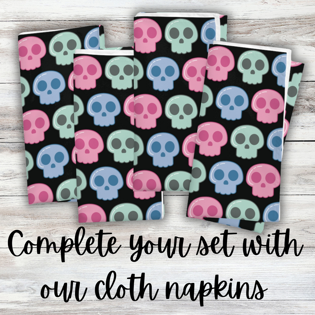 Pastel Goth Skulls Cute Halloween Black Decor Cotton Poly Table Runner