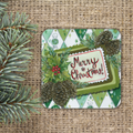 Merry Christmas Pinecones Retro Cork-back Coaster