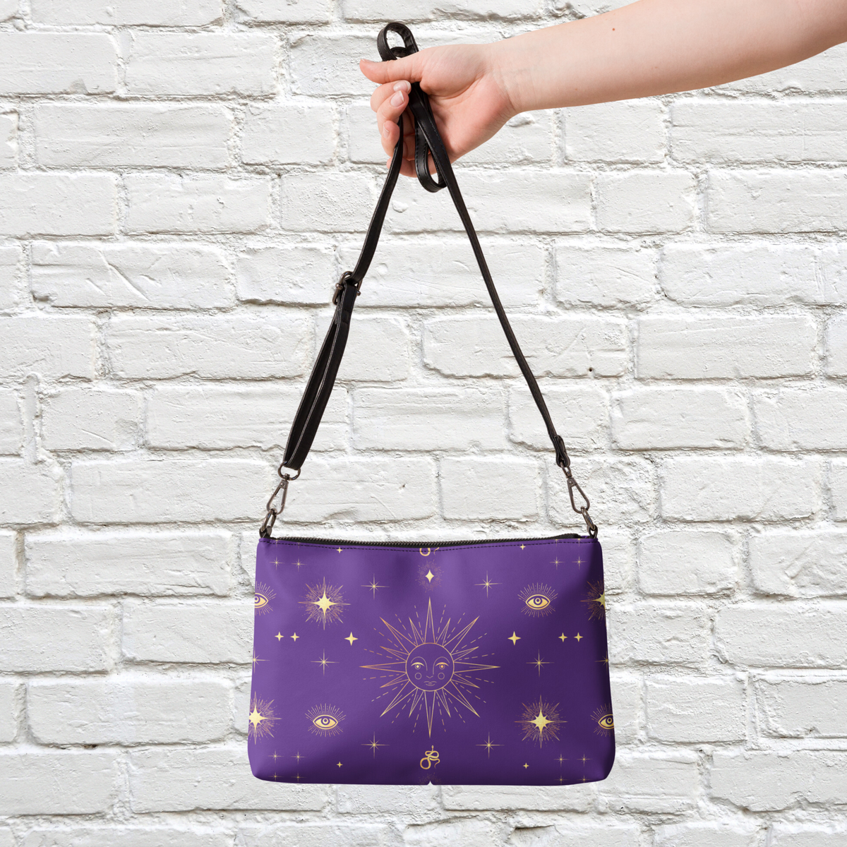 Celestial Gold Sun Stars Purple Tarot Crossbody Bag Shoulder Purse Clutch Wristlet