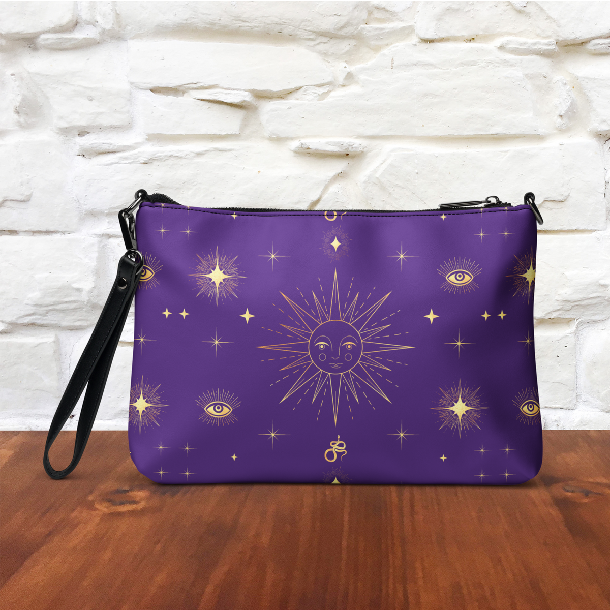 Celestial Gold Sun Stars Purple Tarot Crossbody Bag Shoulder Purse Clutch Wristlet