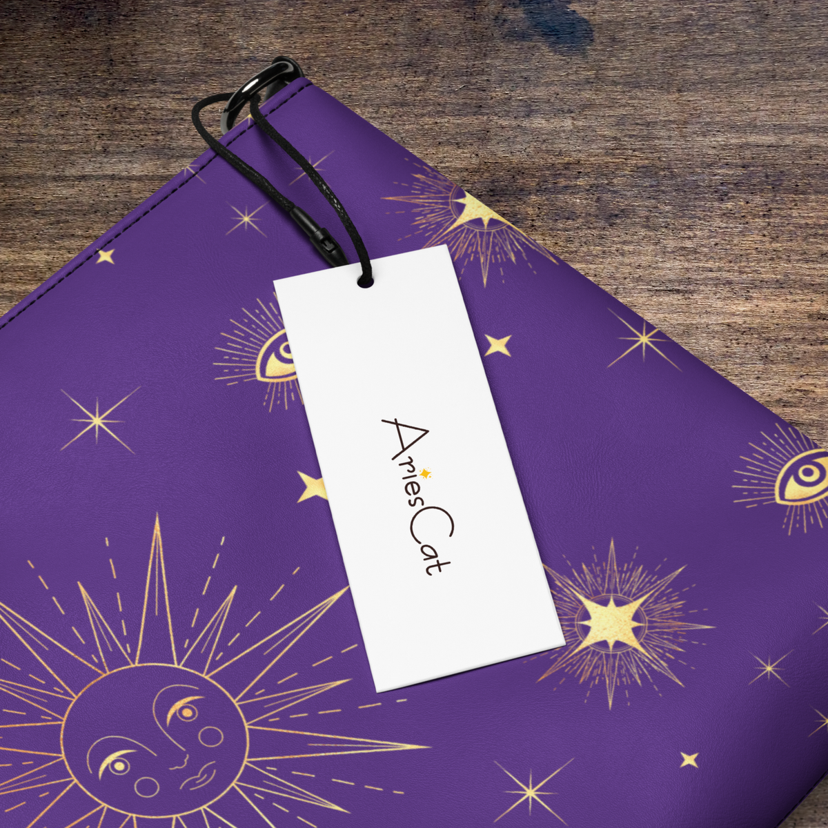 Celestial Gold Sun Stars Purple Tarot Crossbody Bag Shoulder Purse Clutch Wristlet