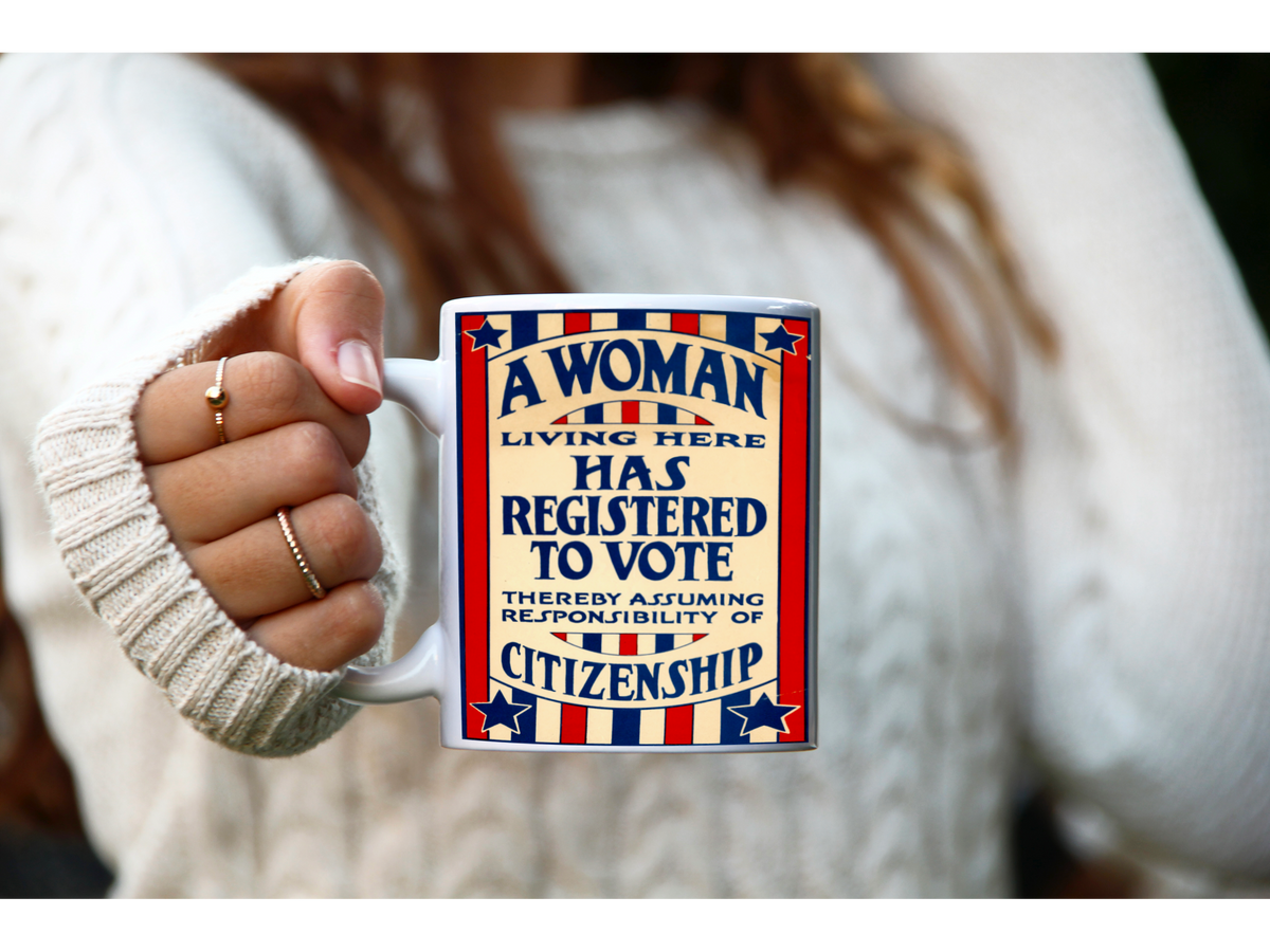 A Woman Living Here Has Registered To Vote Glossy Coffee Mug