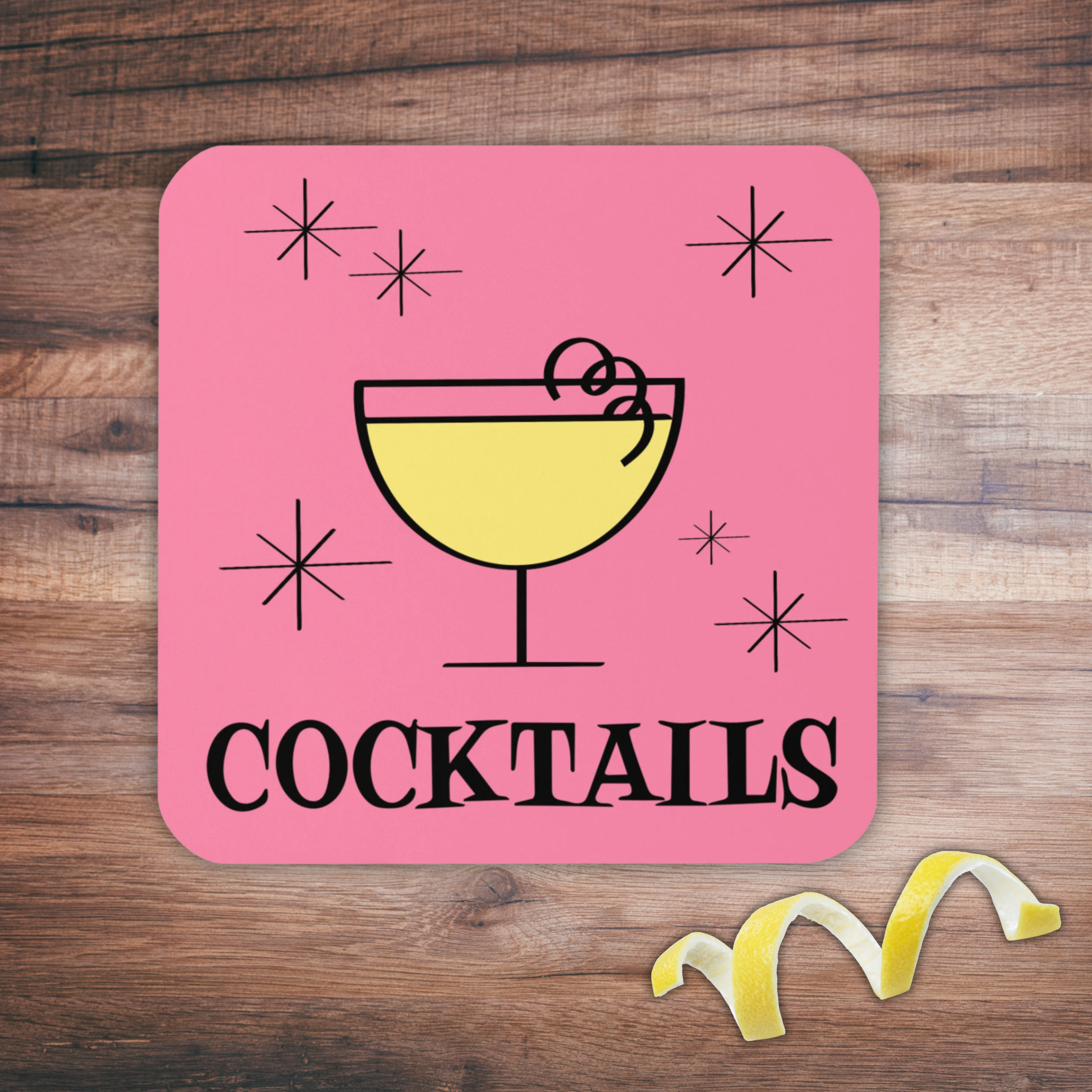 Cocktails Pink Mid Century Retro Style Cork-back Coaster