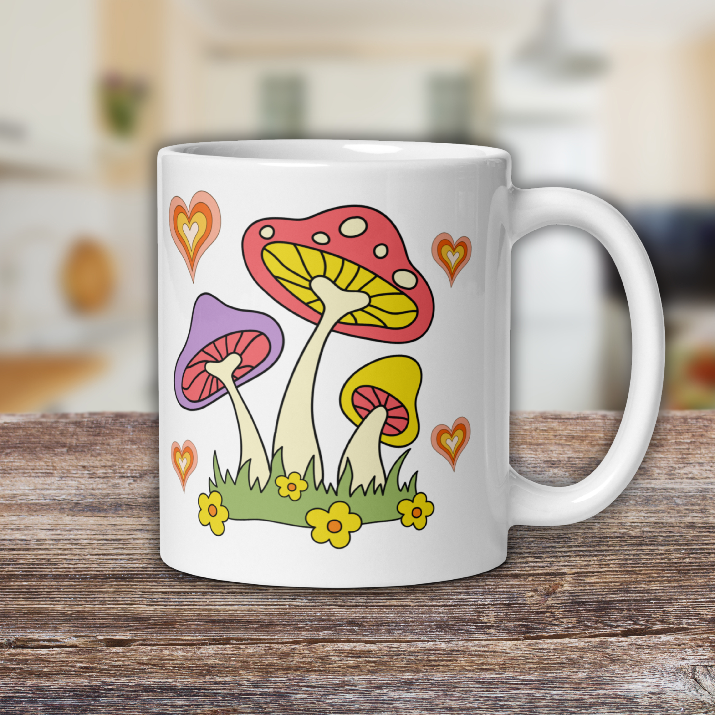 70s Retro Mushroom Coffee Mug Glossy Ceramic Mug