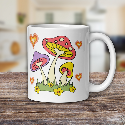 70s Retro Mushroom Coffee Mug Glossy Ceramic Mug