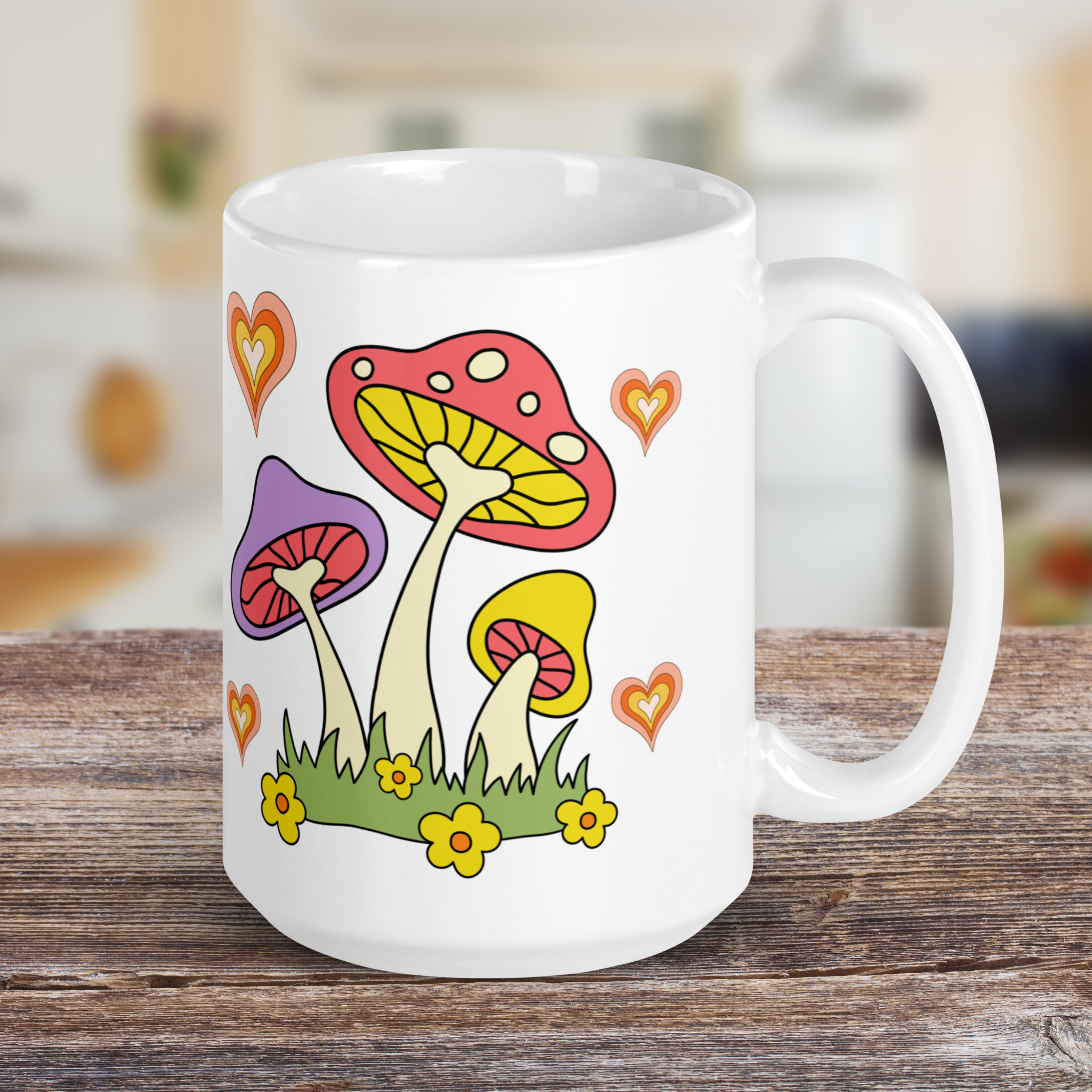 70s Retro Mushroom Coffee Mug Glossy Ceramic Mug