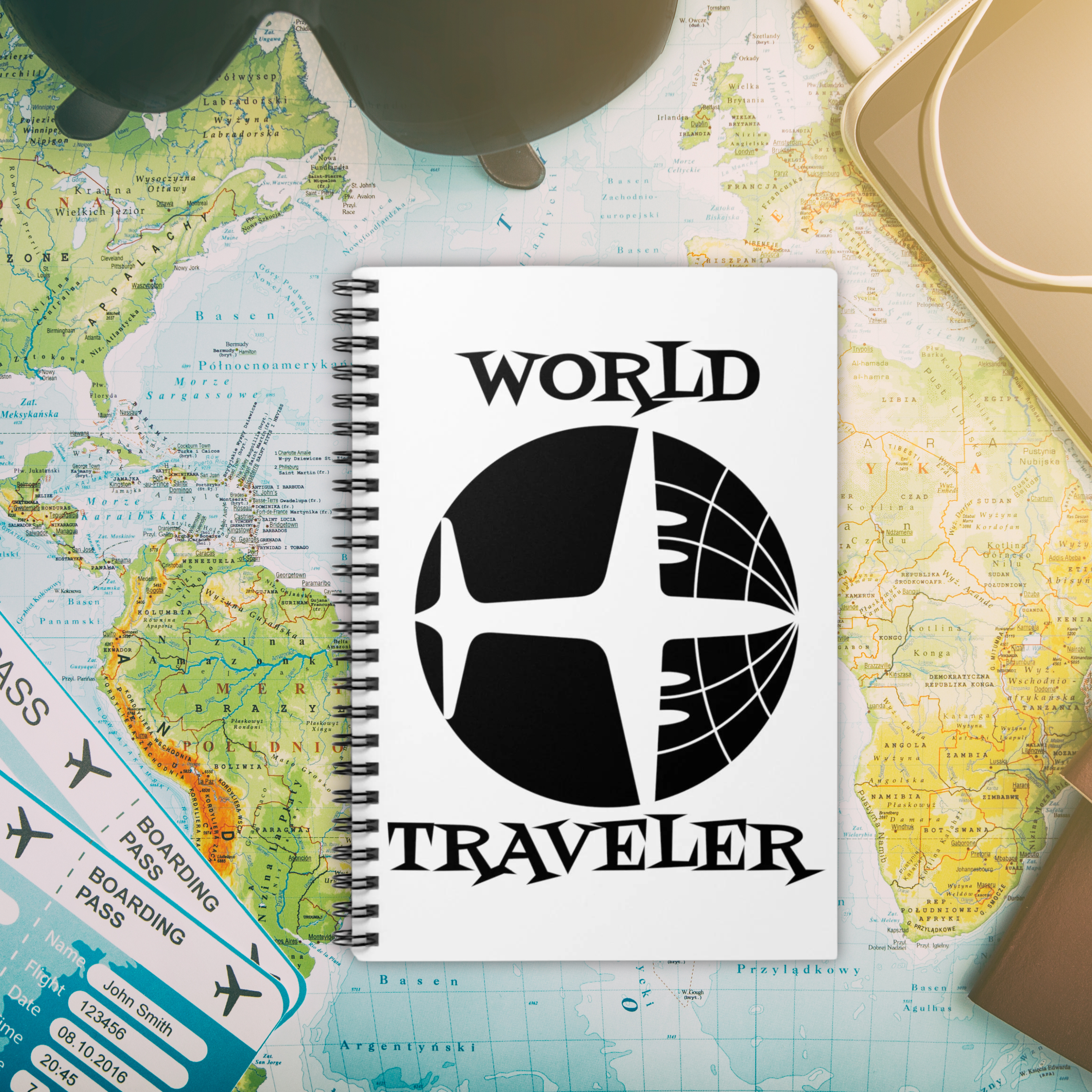World Traveler Airplane Spiral Travel Journal Notebook Ruled Line