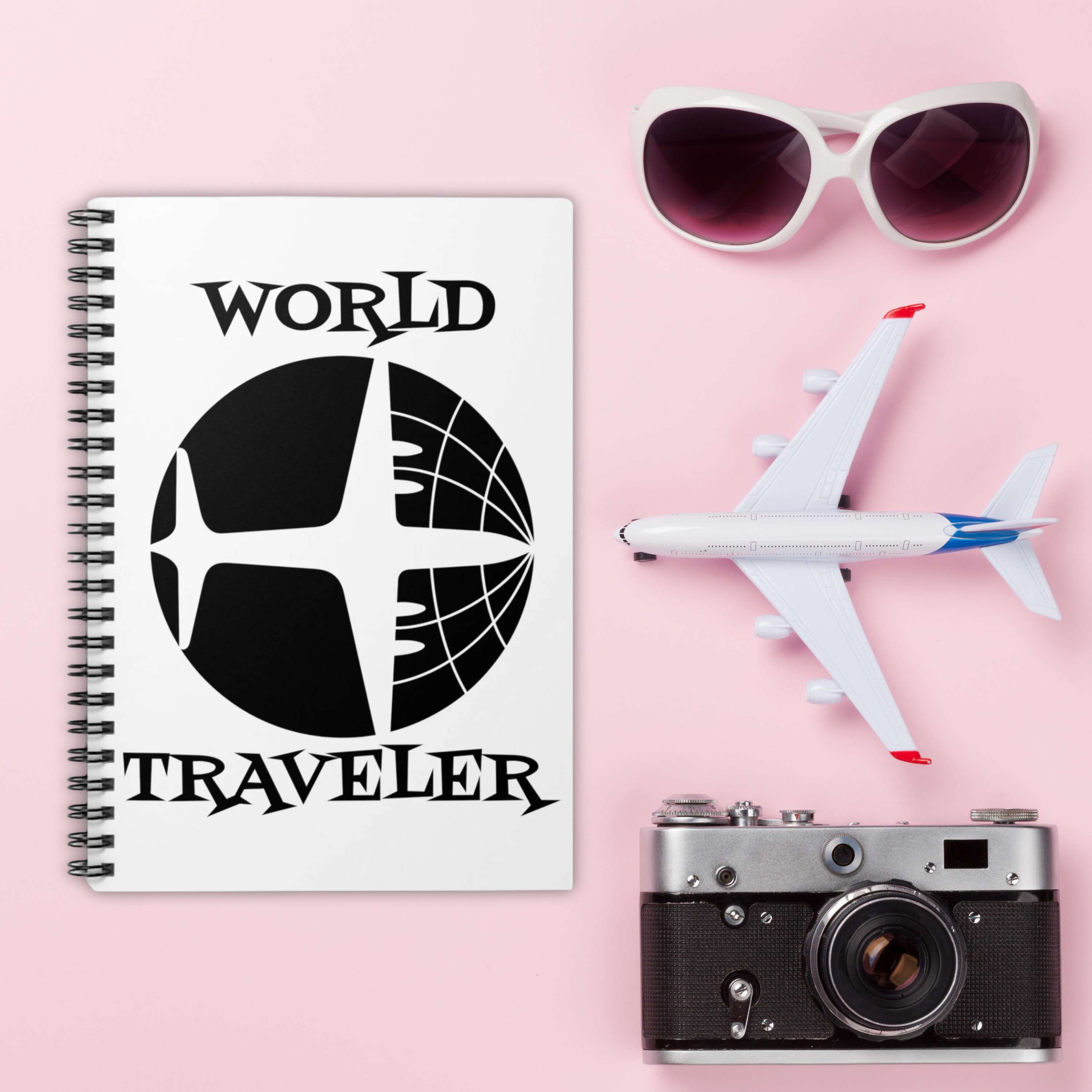 World Traveler Airplane Spiral Travel Journal Notebook Ruled Line