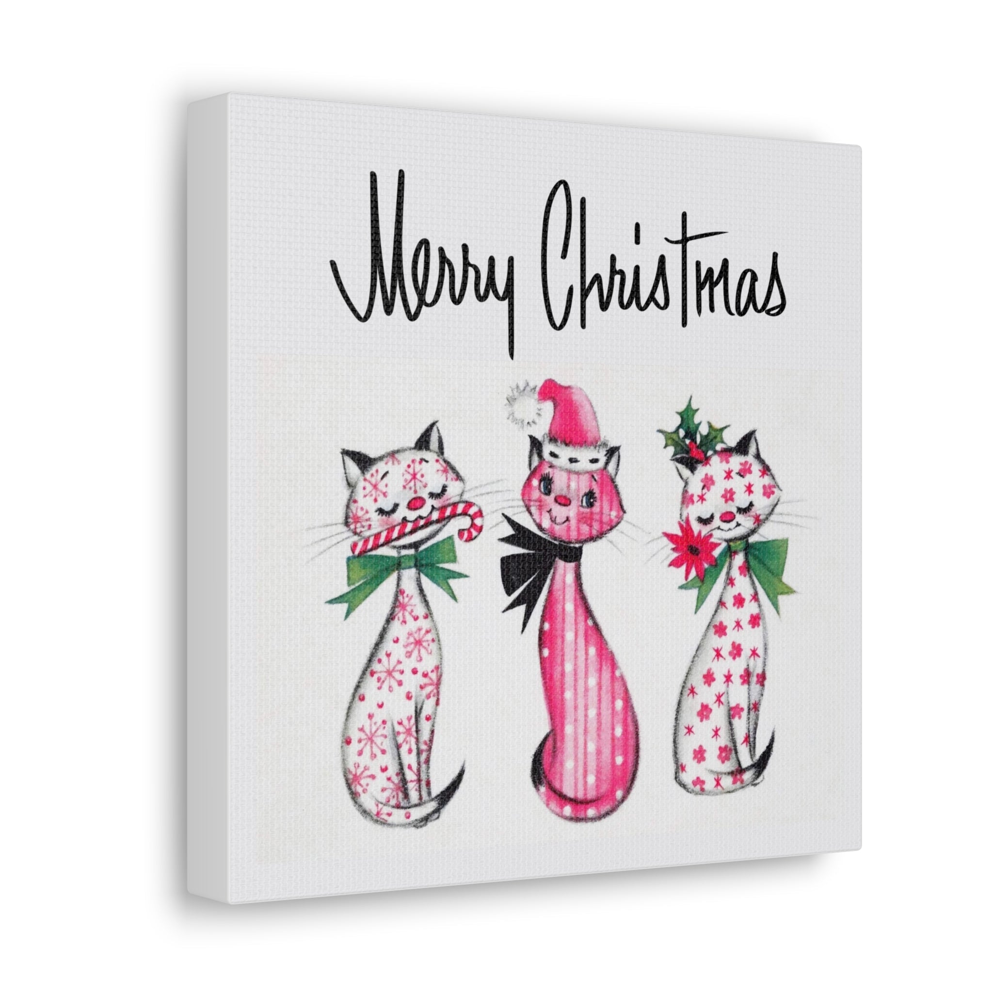 Merry Christmas Mid Century Cats Canvas Gallery Wrap