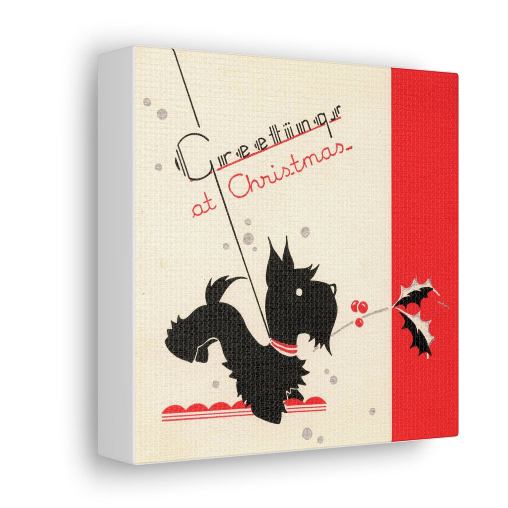 Greetings At Christmas Black Scottie Mid Century Retro Christmas Print Canvas Gallery Wrap