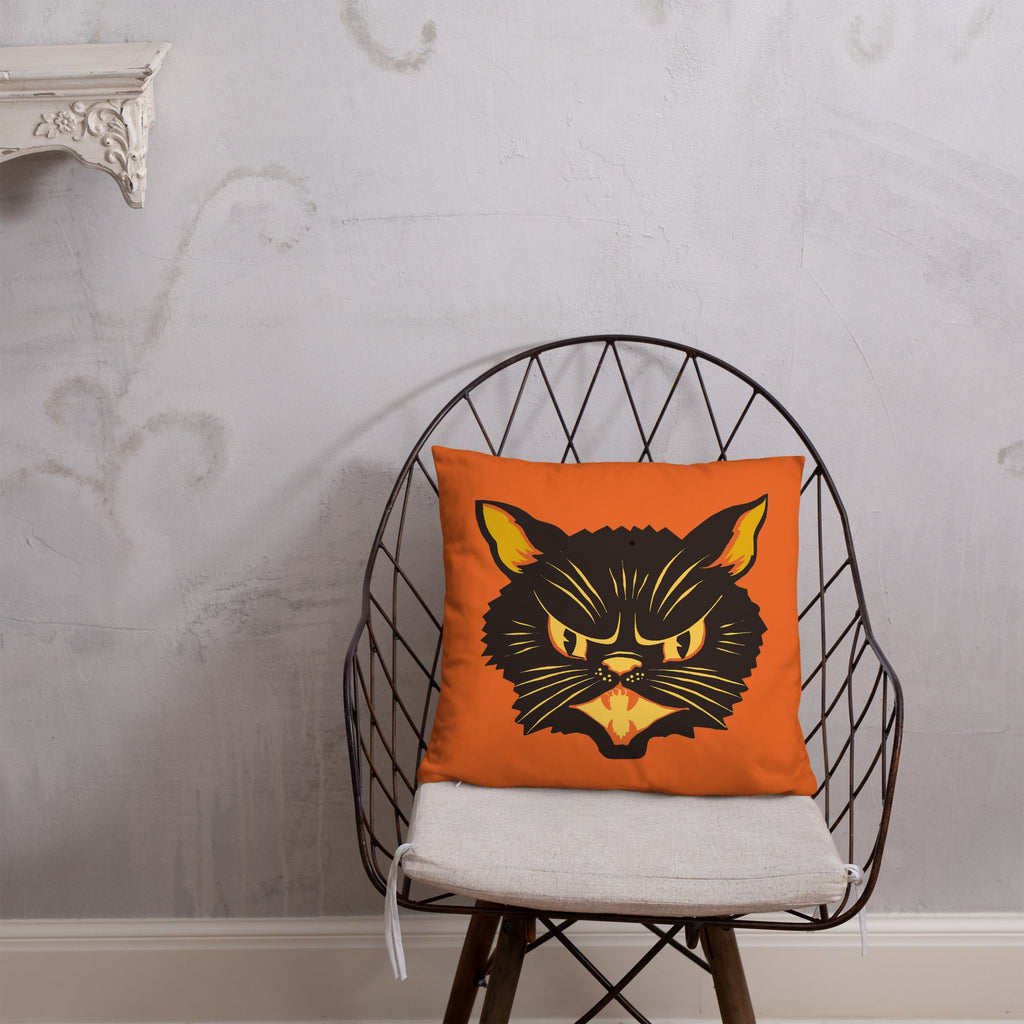 Black Cat Orange Retro Halloween Square Pillow