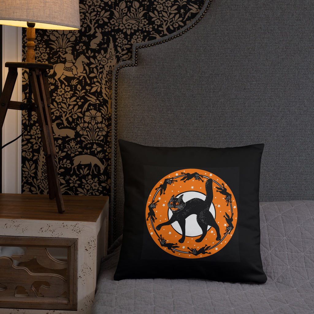 Black Cats Full Moon Retro Halloween Black Square Pillow