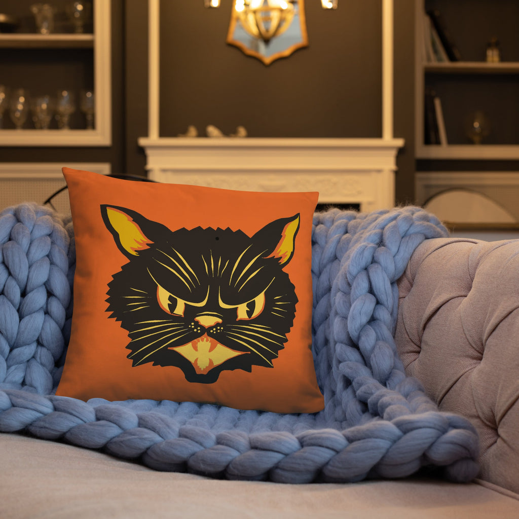 Black Cat Orange Retro Halloween Square Pillow