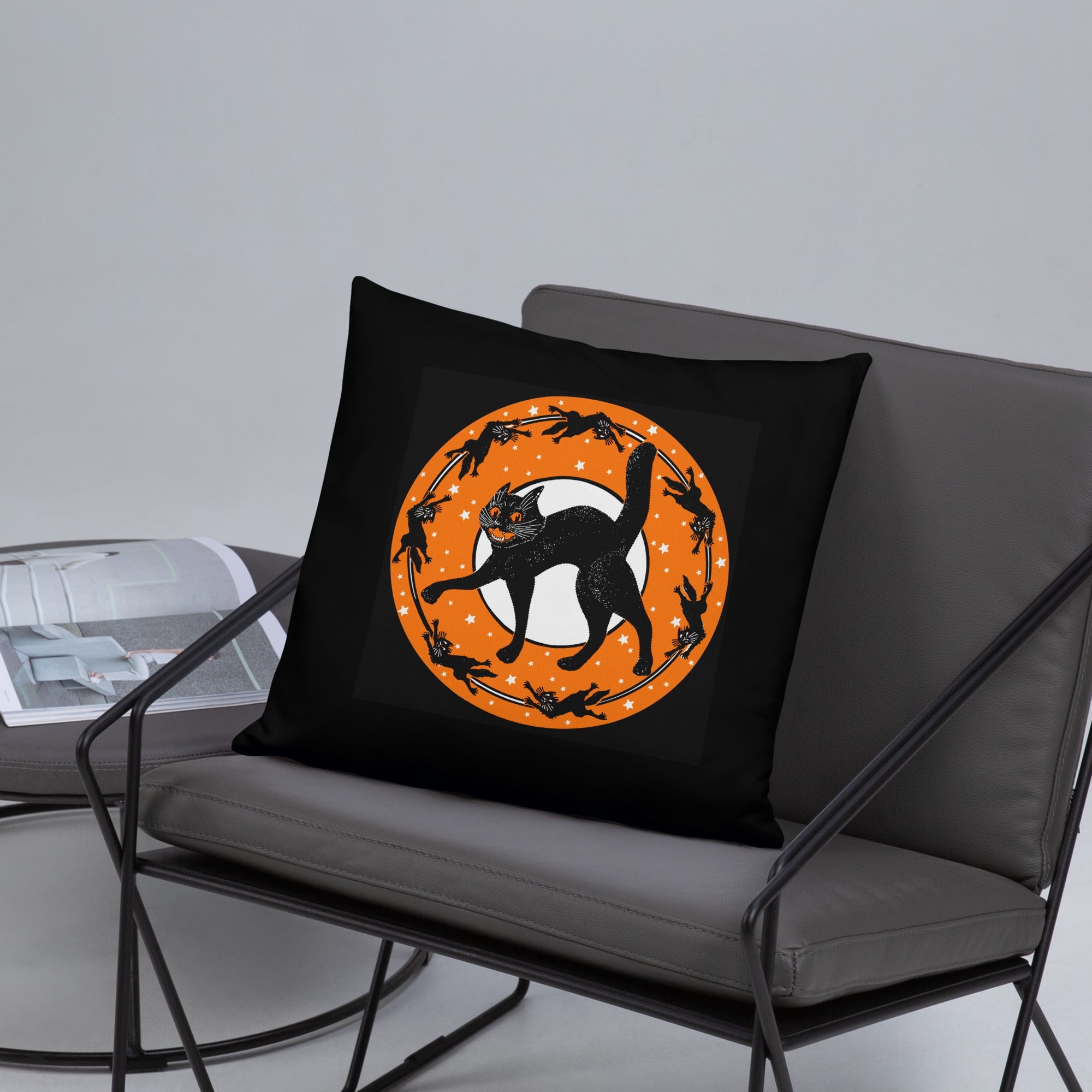 Black Cats Full Moon Retro Halloween Black Square Pillow