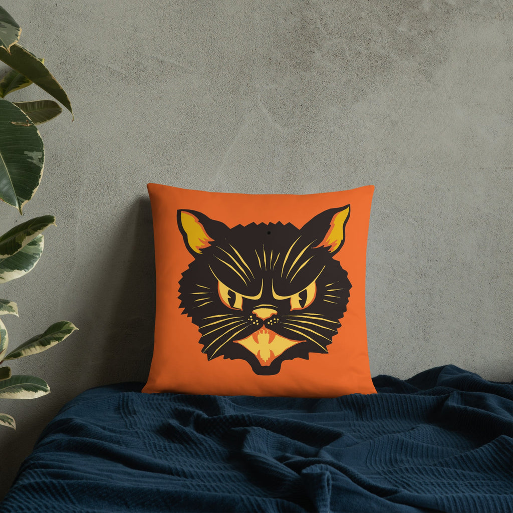 Black Cat Orange Retro Halloween Square Pillow
