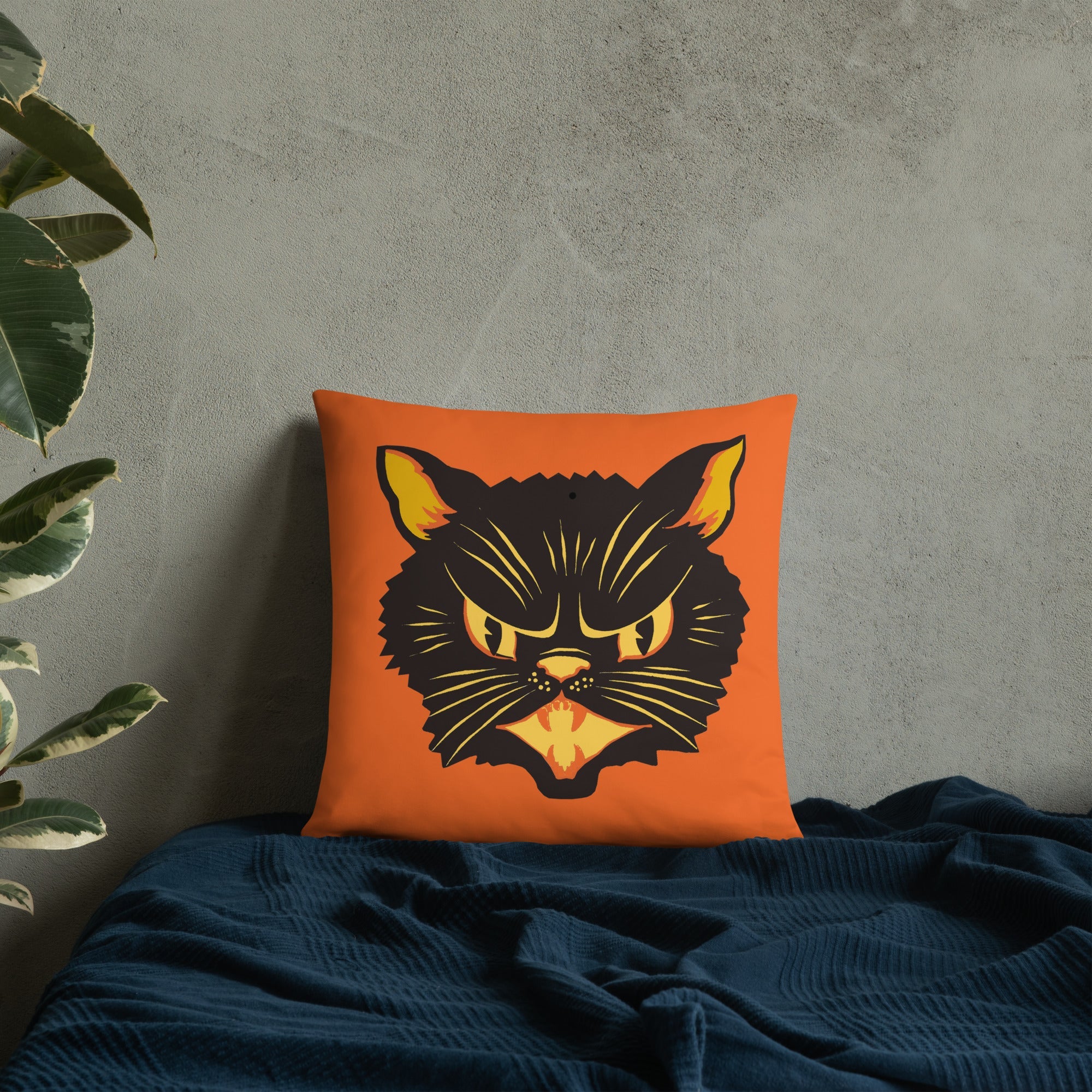 Black Cat Orange Retro Halloween Square Pillow