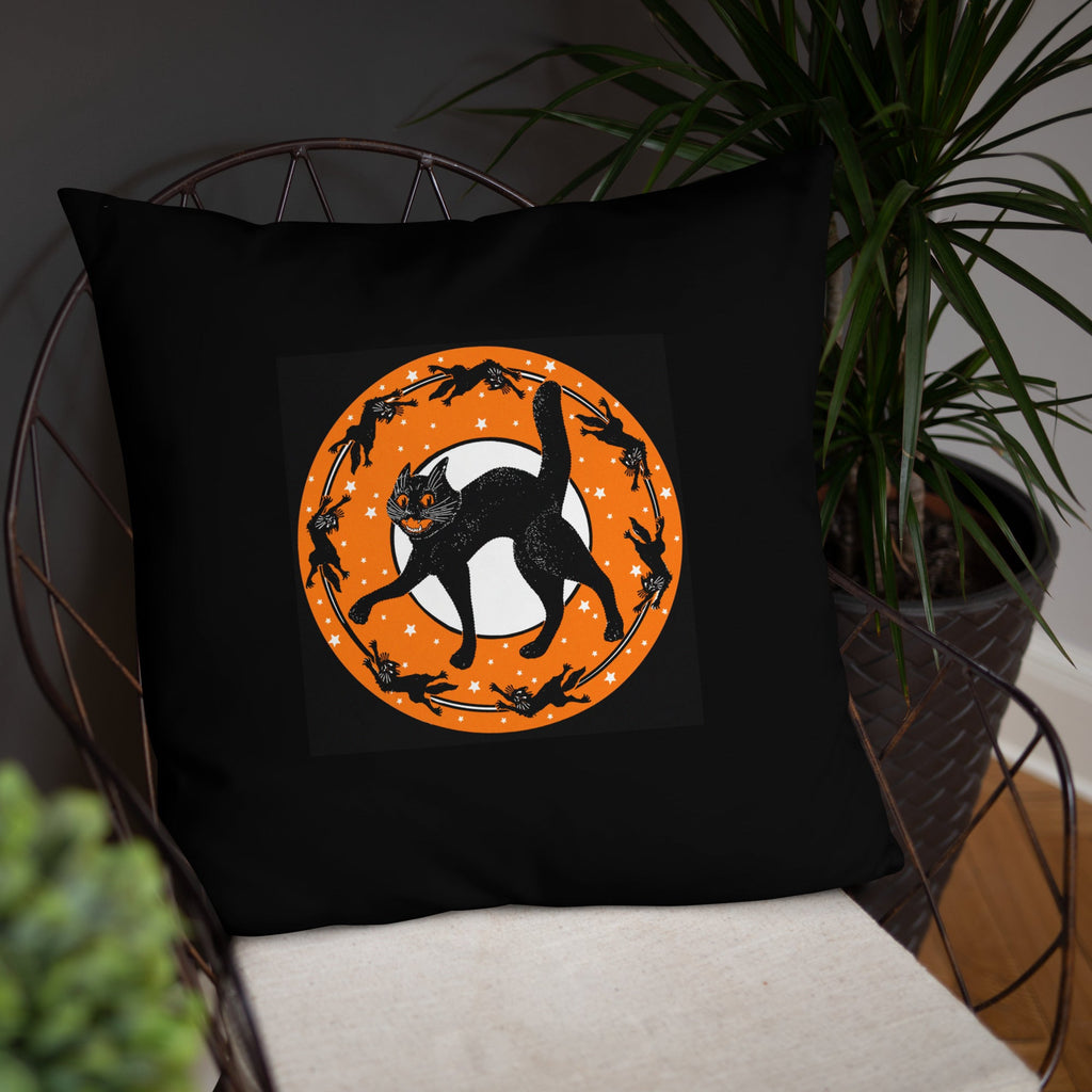 Black Cats Full Moon Retro Halloween Black Square Pillow